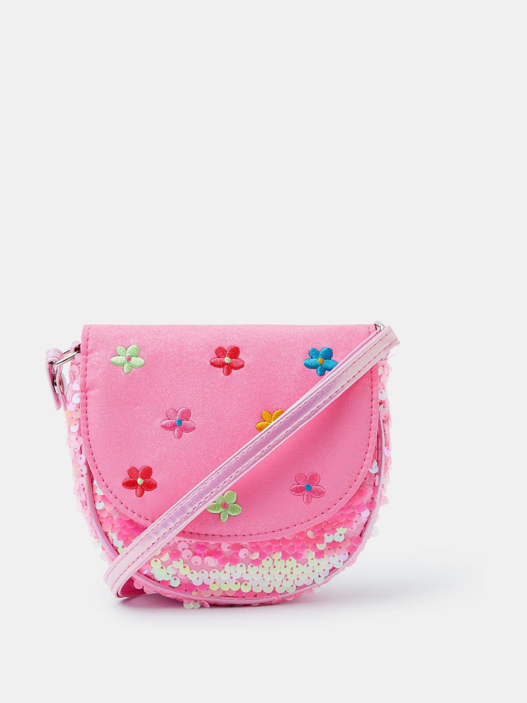 Angels By Accessorize Pink Girls Floral Embroidered Sequin Bag