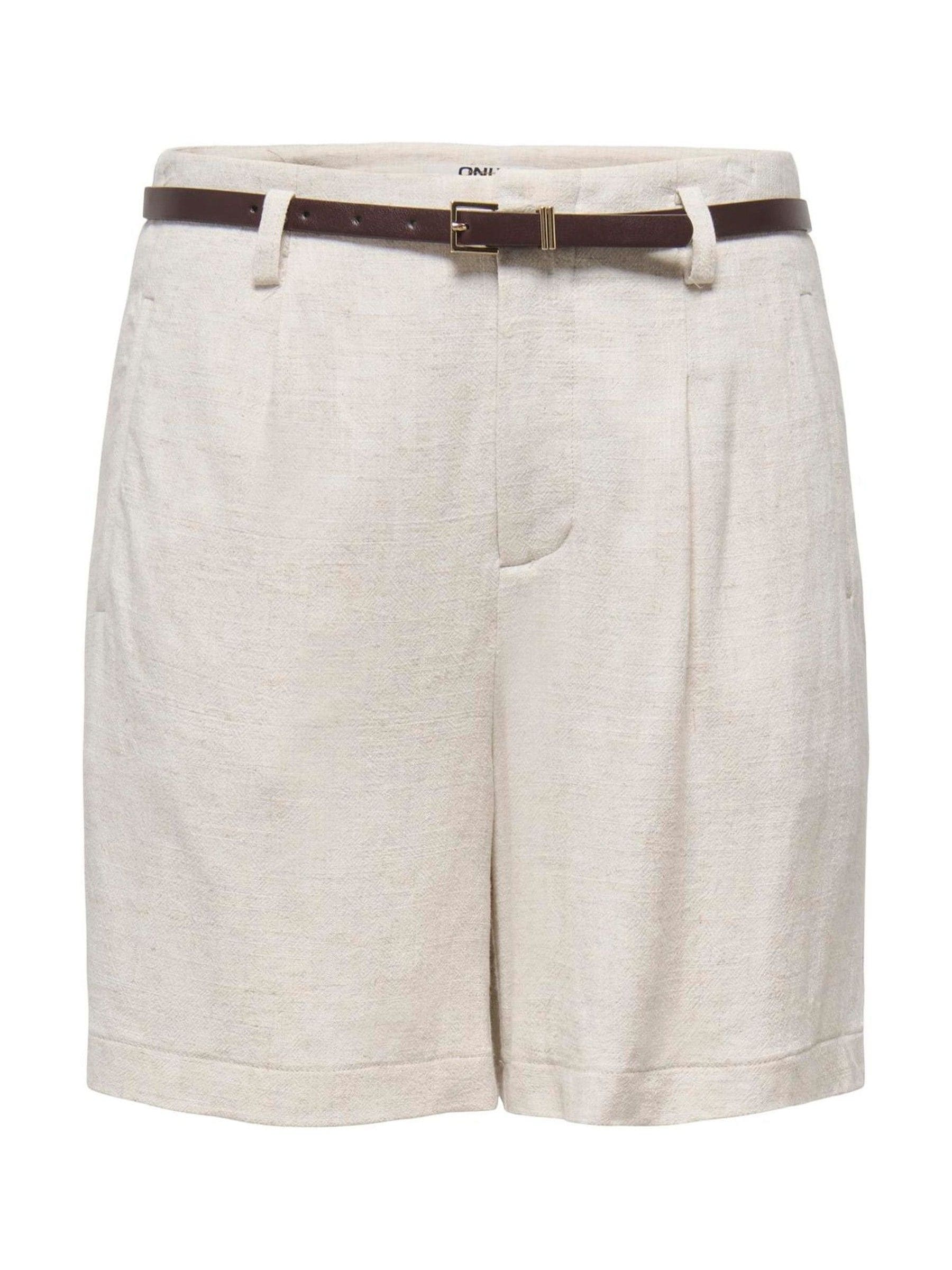 Only Damen Creme - Shorts Aus Leinenmischung Mit Hoher Taille Und Gürtel In Tan - Bild 5