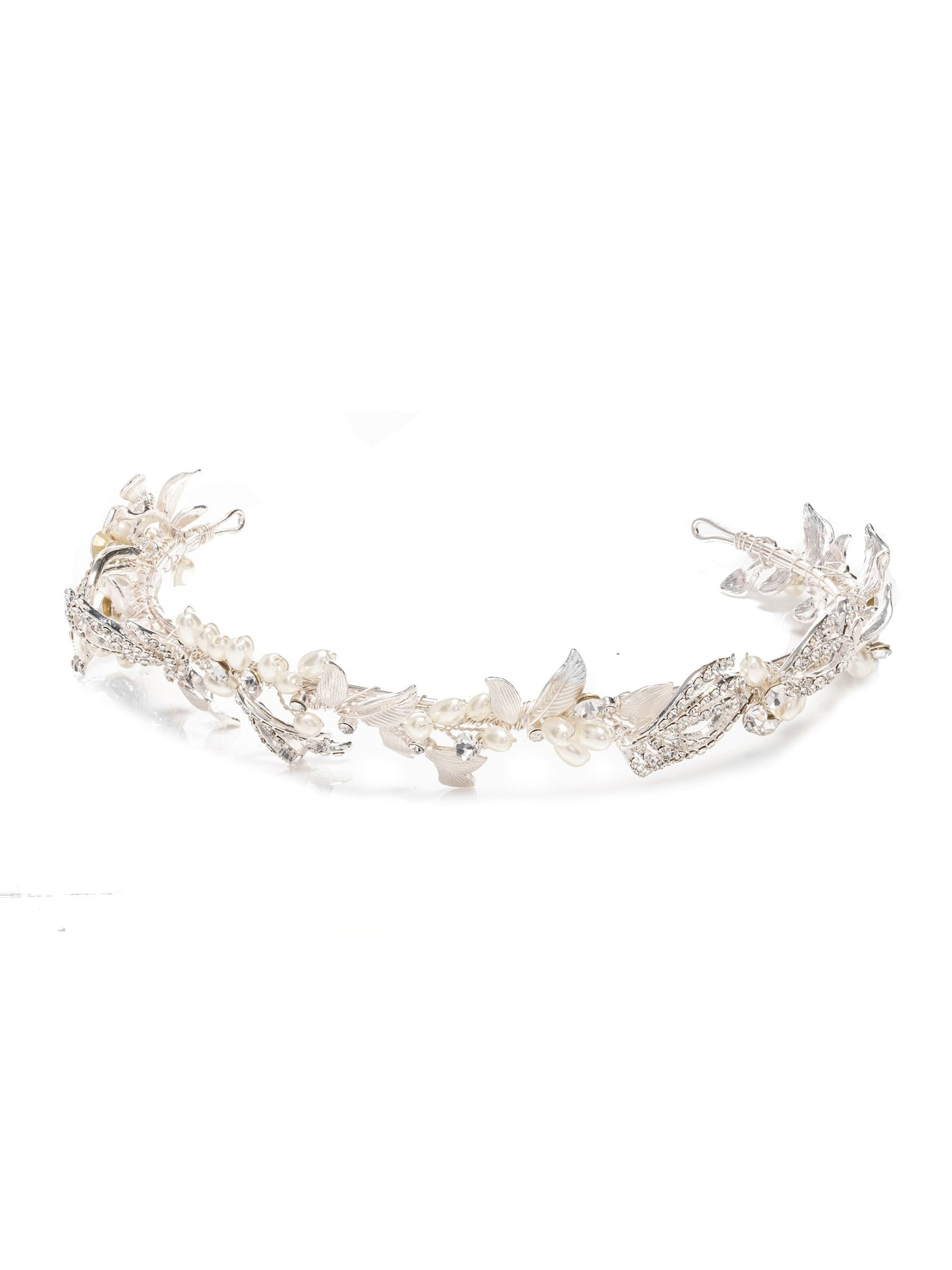 Jon Richard Damen Silber Delilah Plated Pave Feather And Pearl Tiara Gift Pouch - Image 1