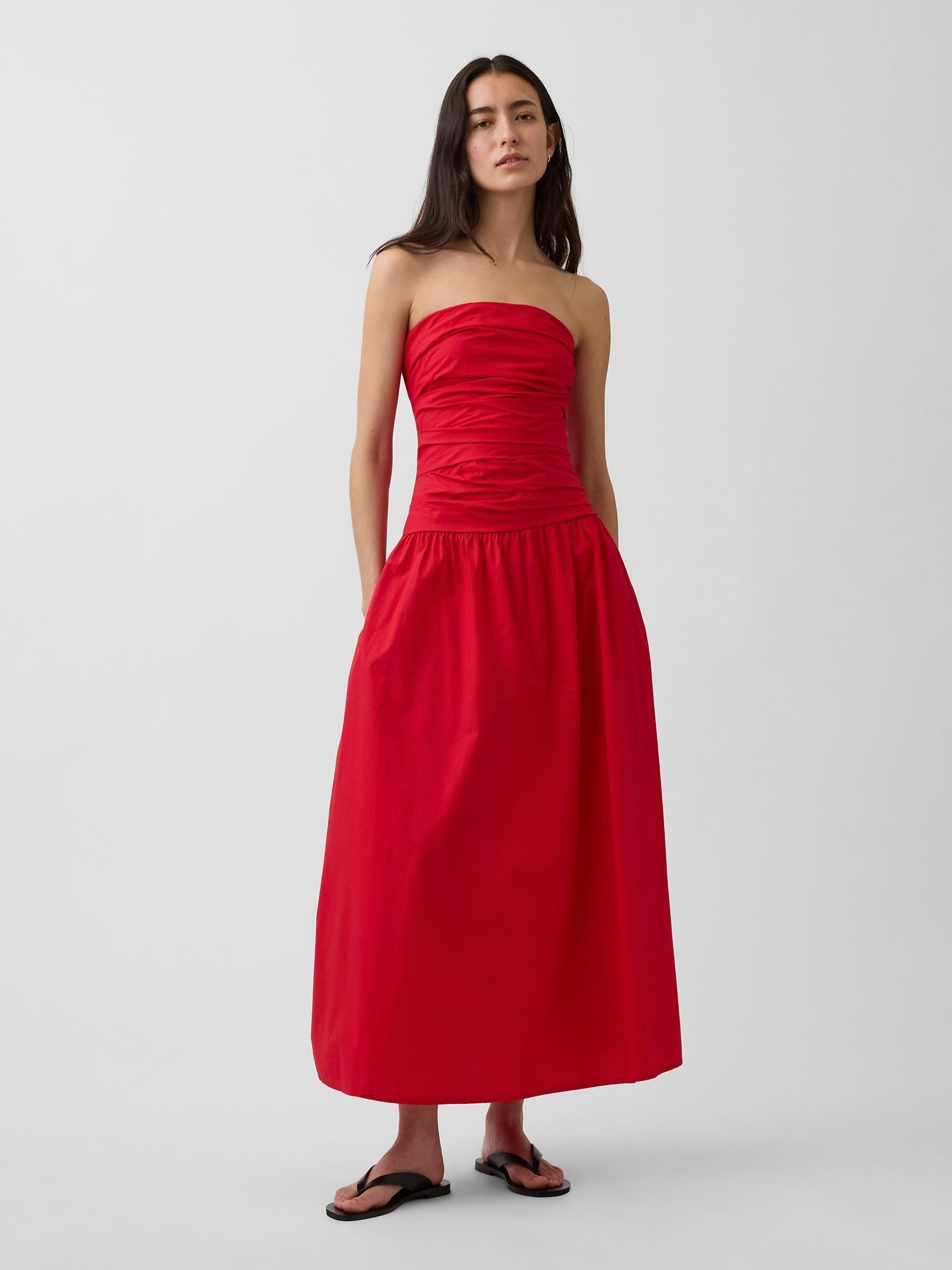 Gap Red Poplin Drop-Waist Maxi Dress