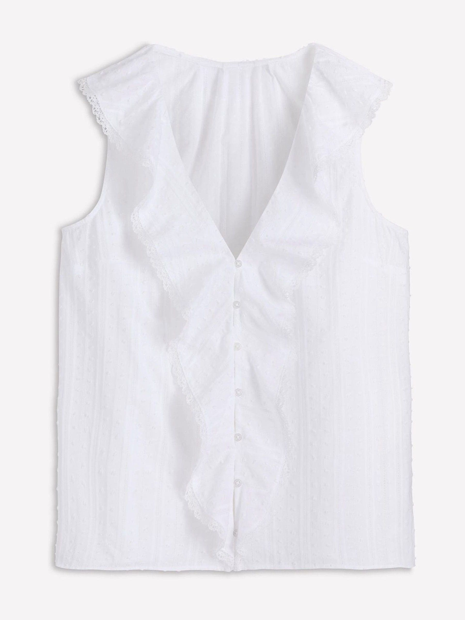 Boden White Sleeveless V-Neck Ruffle Top