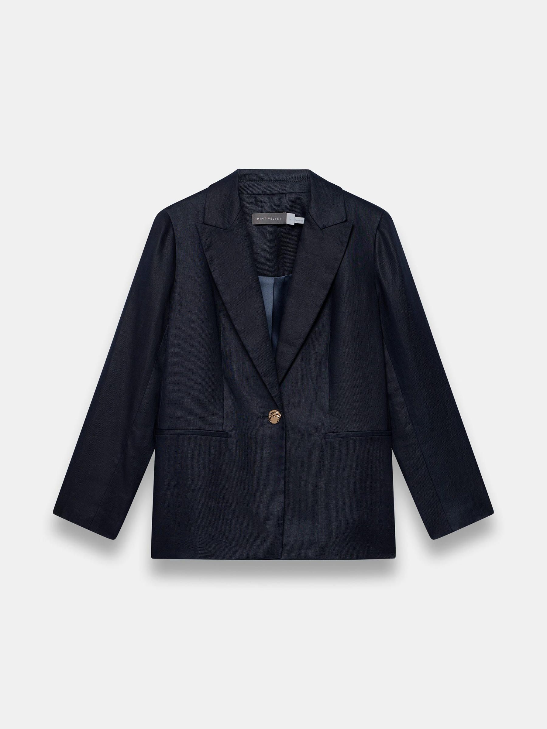 Mint Velvet Blue Linen Single Breasted Blazer