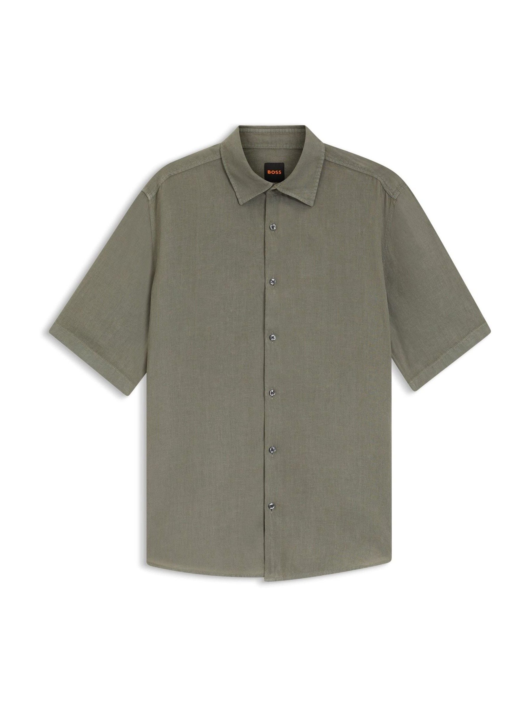 Boss Herren Grau Regular Fit Short Sleeve Linen Shirt