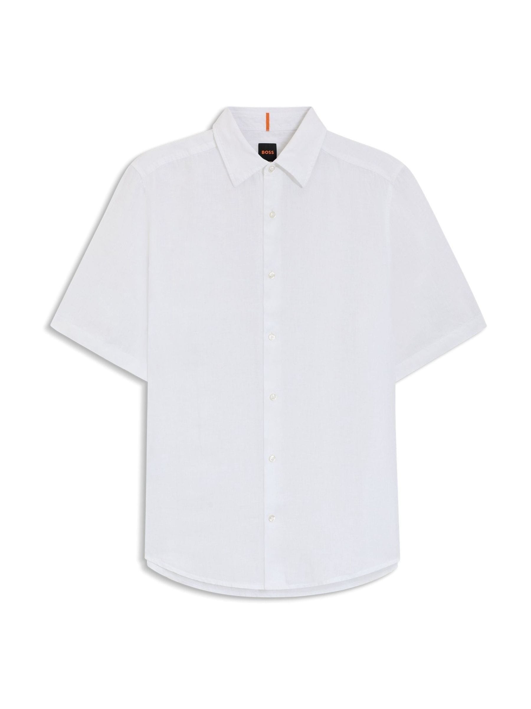 Boss Hombre Off White Regular Fit Short Sleeve Linen Shirt