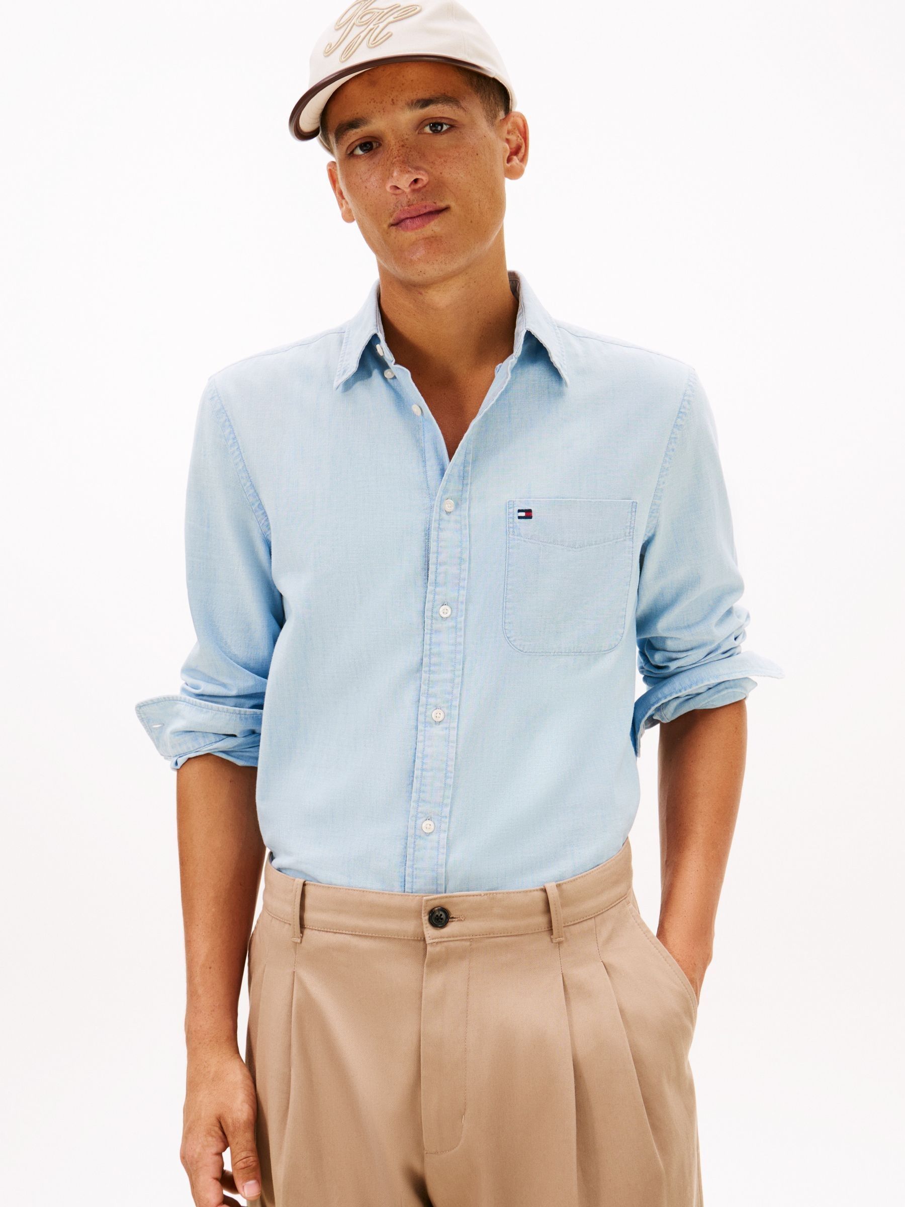Tommy Hilfiger Uomo Blu - Camicia A Vestibilità Regolare In Chambray Con Tasca Applicata