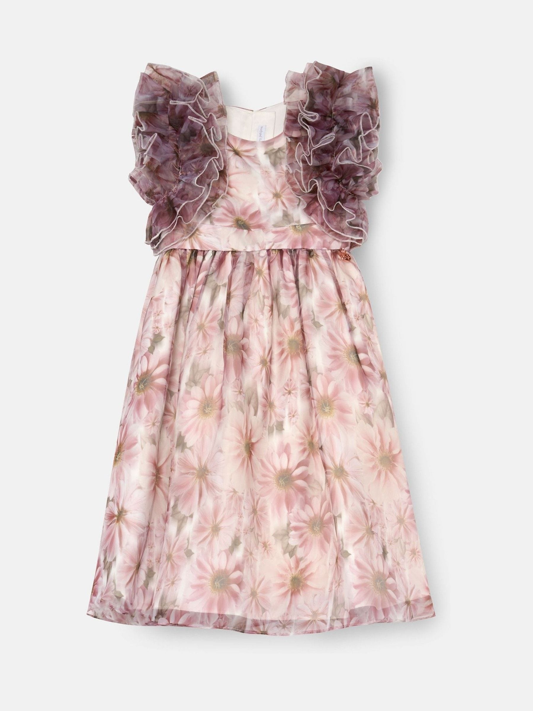 Angel & Rocket Fille - Robe - Imprimé Floral - Rose - Manches Volantées - Organza