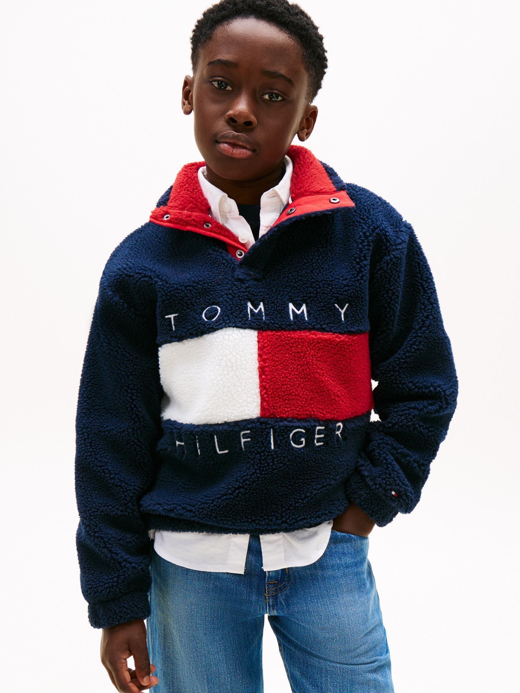 Tommy Hilfiger Blue Heritage Flag Teddy Fleece Sweatshirt