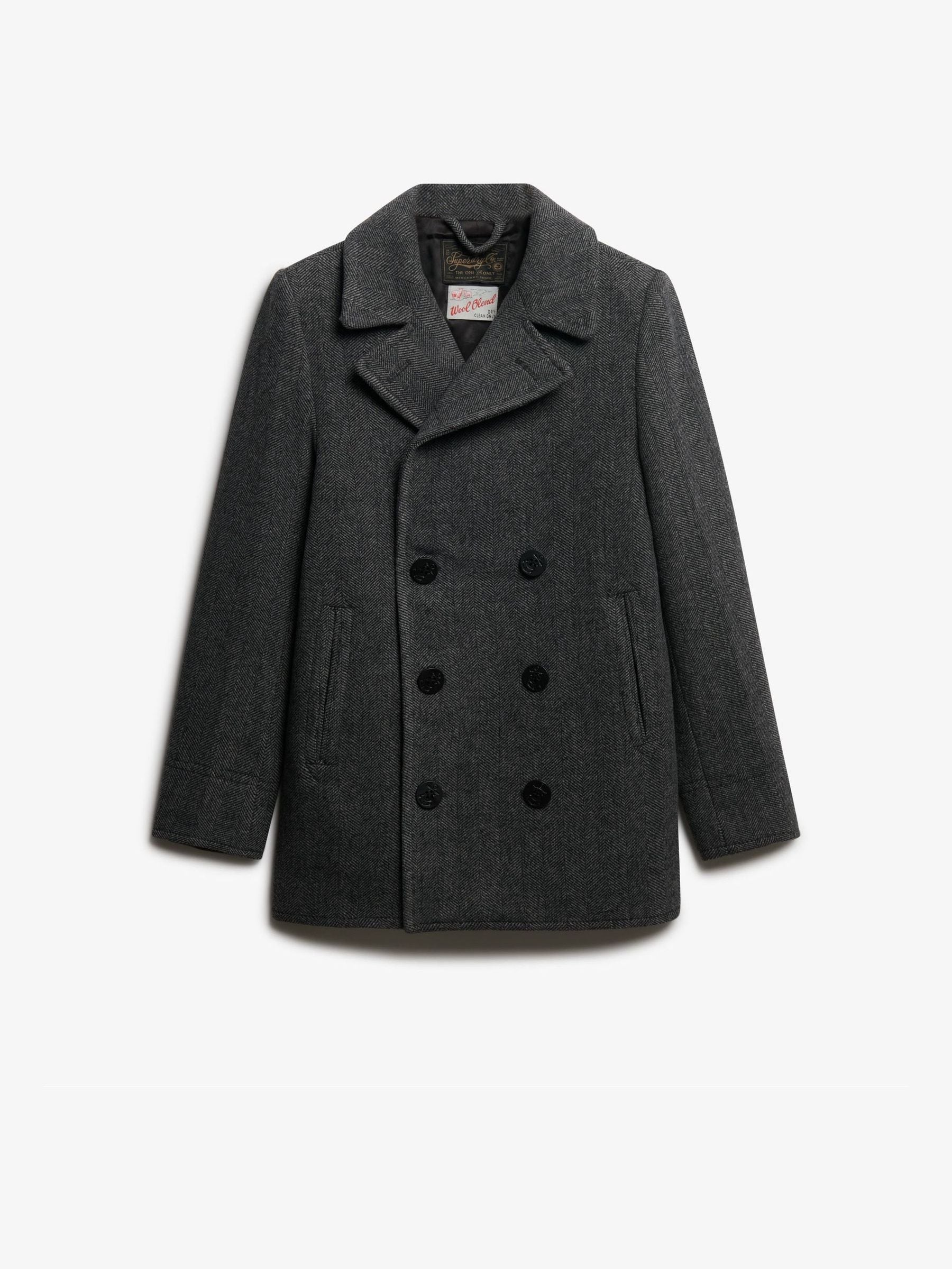 Superdry - Homme - Manteau Pea Coat - Gris - Laine