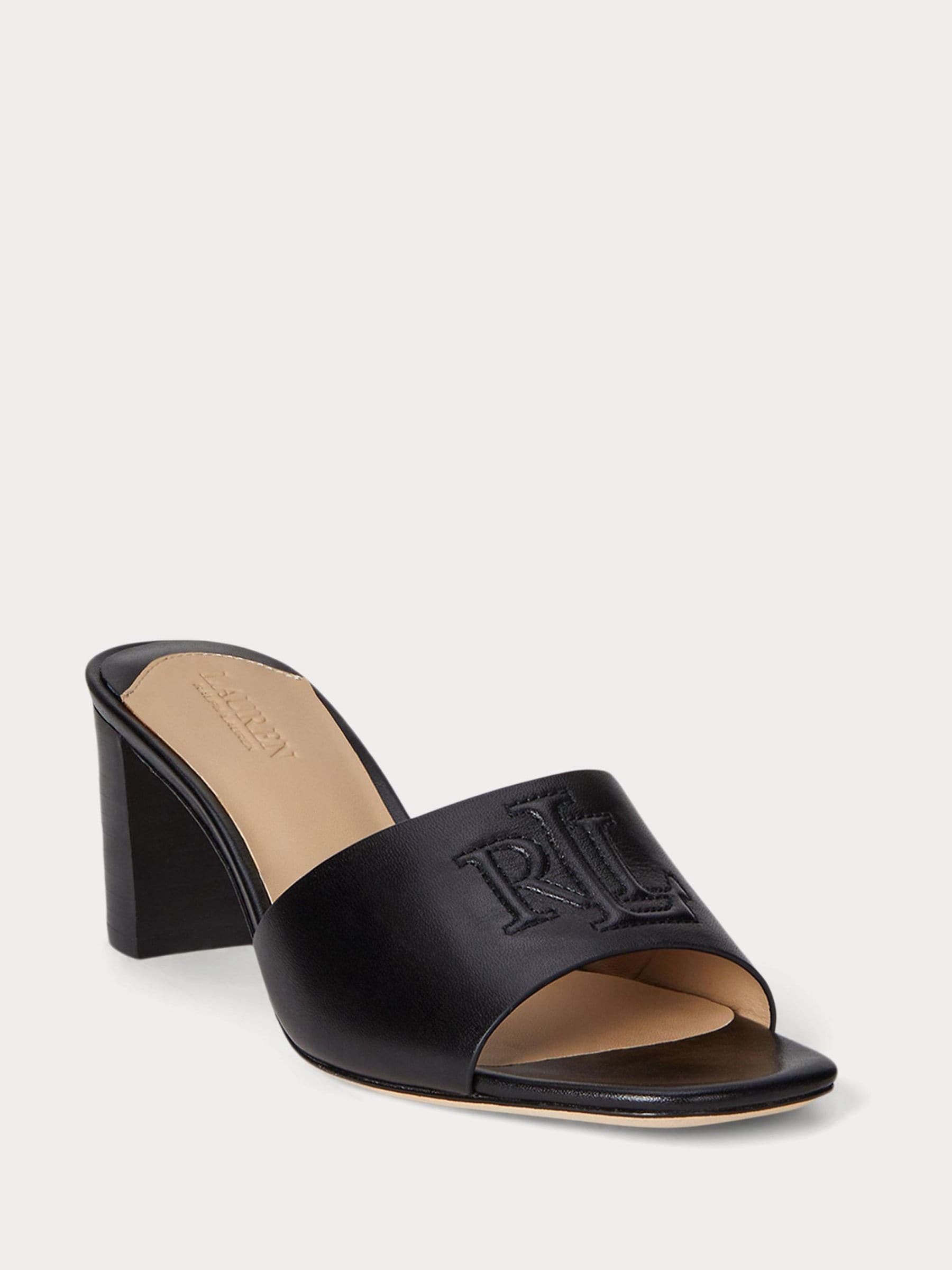 Lauren Ralph Lauren Black Everley Block-Heel Calfskin Sandals