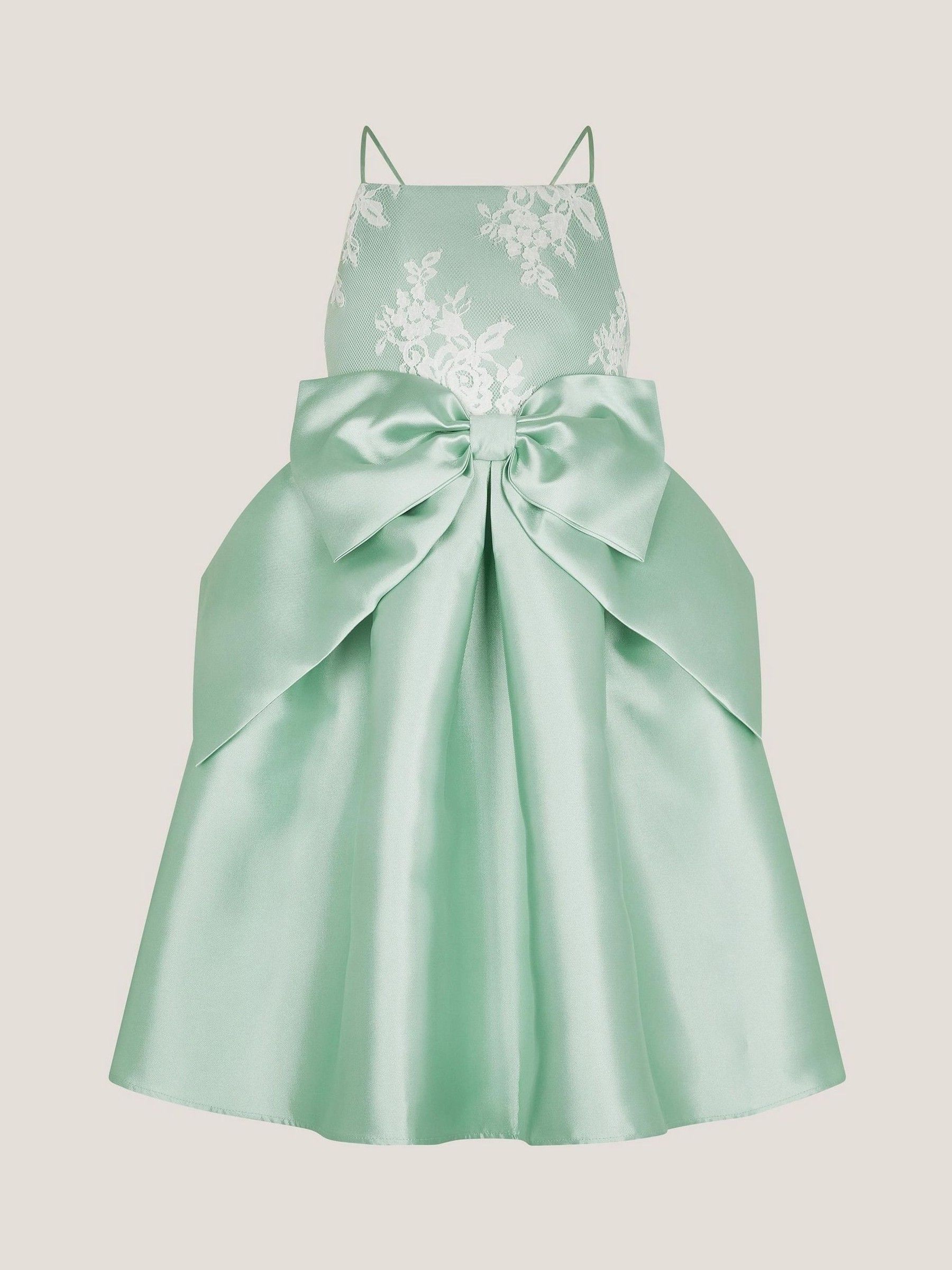 Monsoon Kvinno Grön Juniper Satin Spets Rosett Brudtärna Klänning