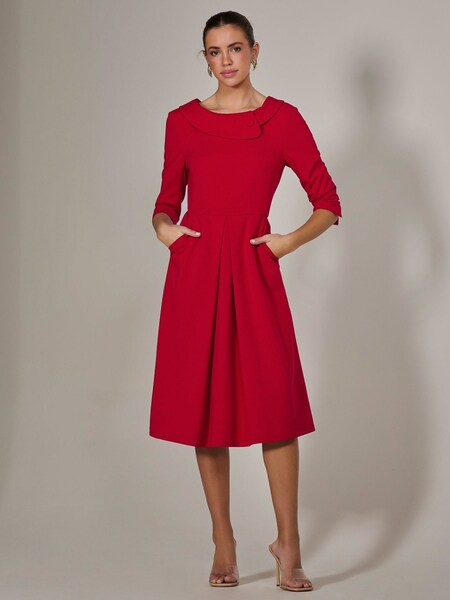 Jolie Moi Red Pleated Bodice Chiffon Maxi Dress