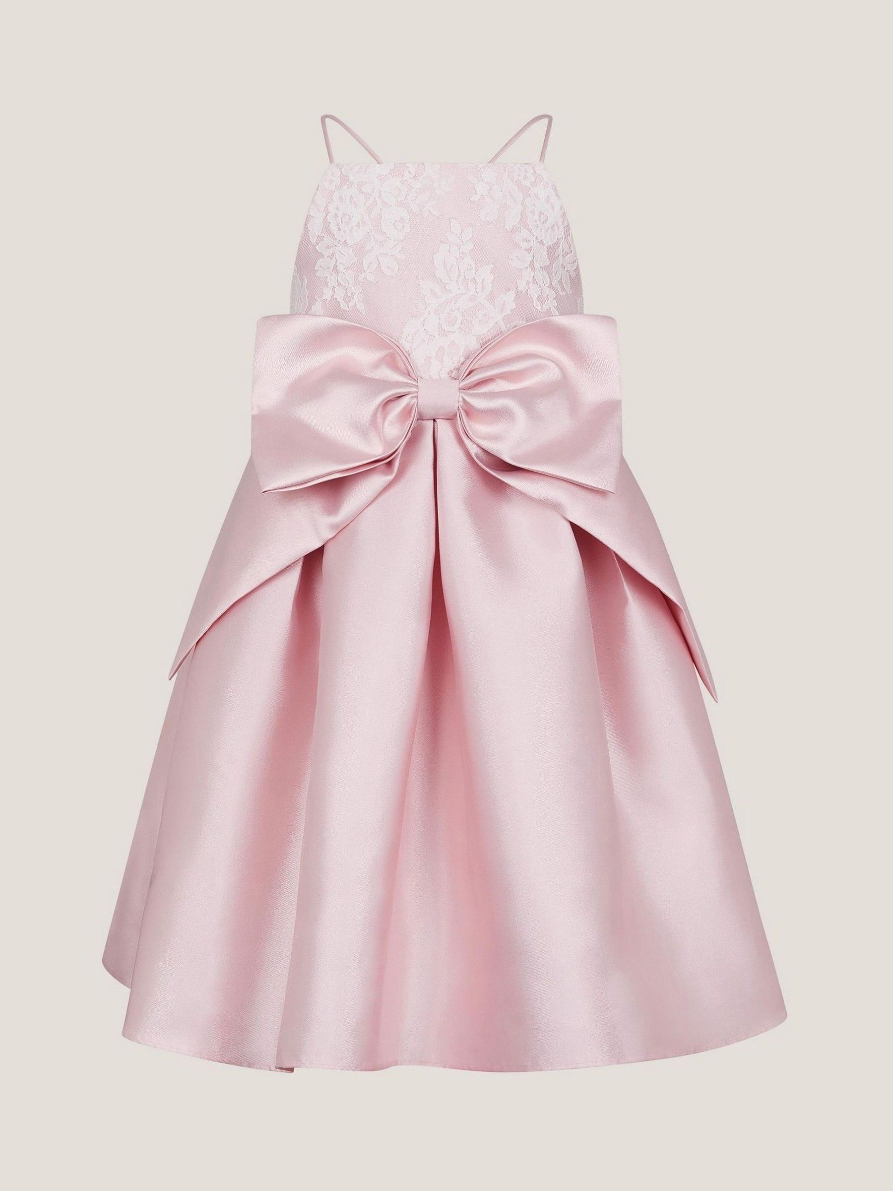 Monsoon Kvinno Rosa Juniper Satin Spets Rosett Brudtärna Klänning