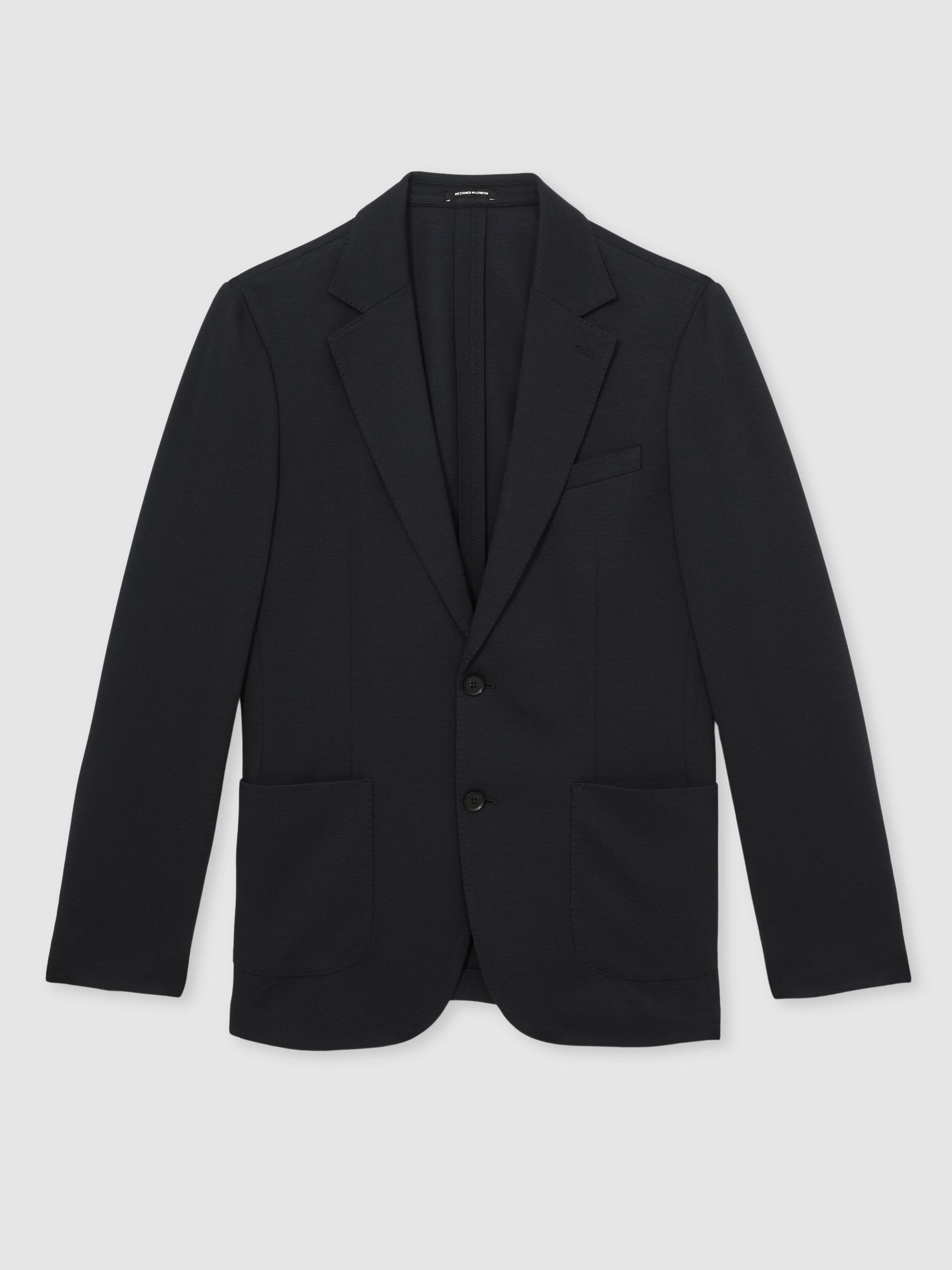 Reiss Navy Gerrard Tailored Fit Textured Jersey Single-Breasted Suit Blazer