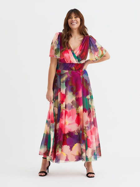 Scarlett & Jo Red Curve Isabelle Angel Sleeve Maxi Dress