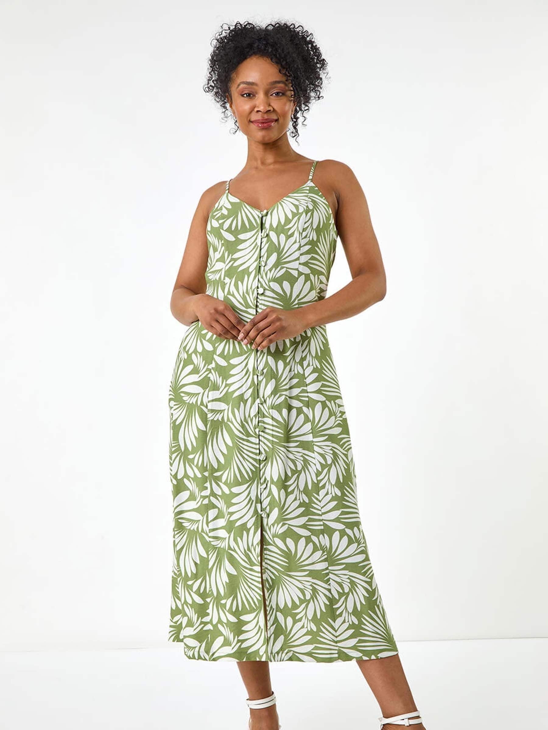 Roman Kvinno Grön Petite Printed Button Through Dress