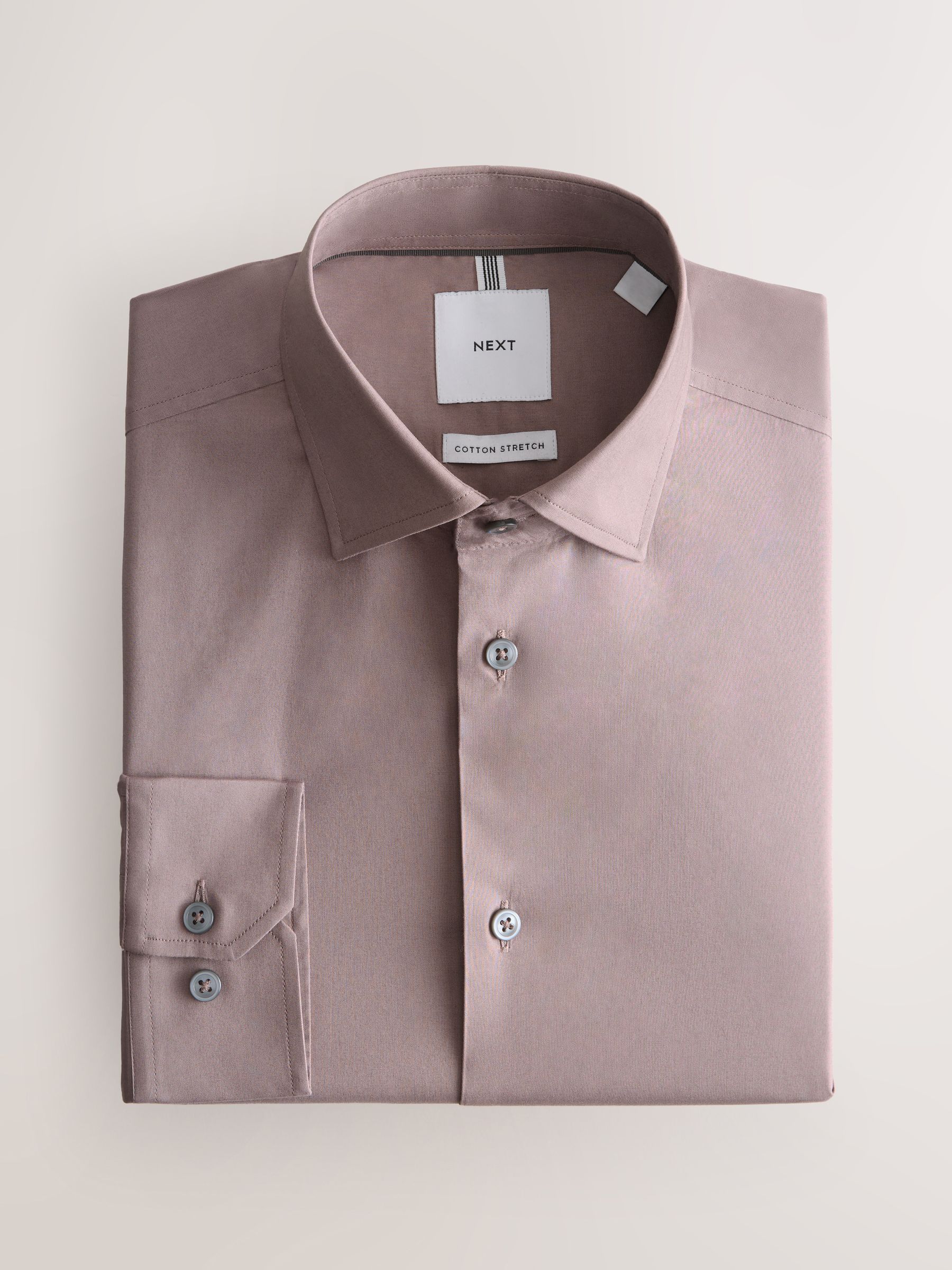 Next Miesten Dusky Pink Slim Fit Cotton Stretch Long Sleeve Formal Shirt