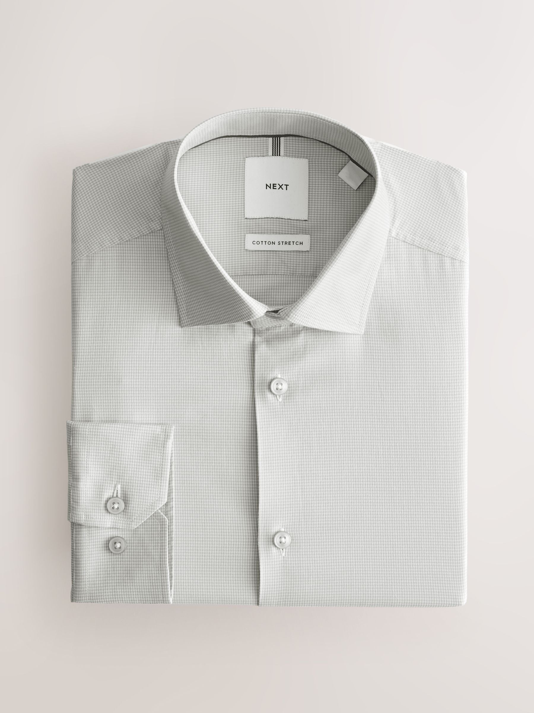 Next Miesten Harmaa Mini-Ruutu Puuvillainen Stretch-Pitkähihainen Kauluspaita