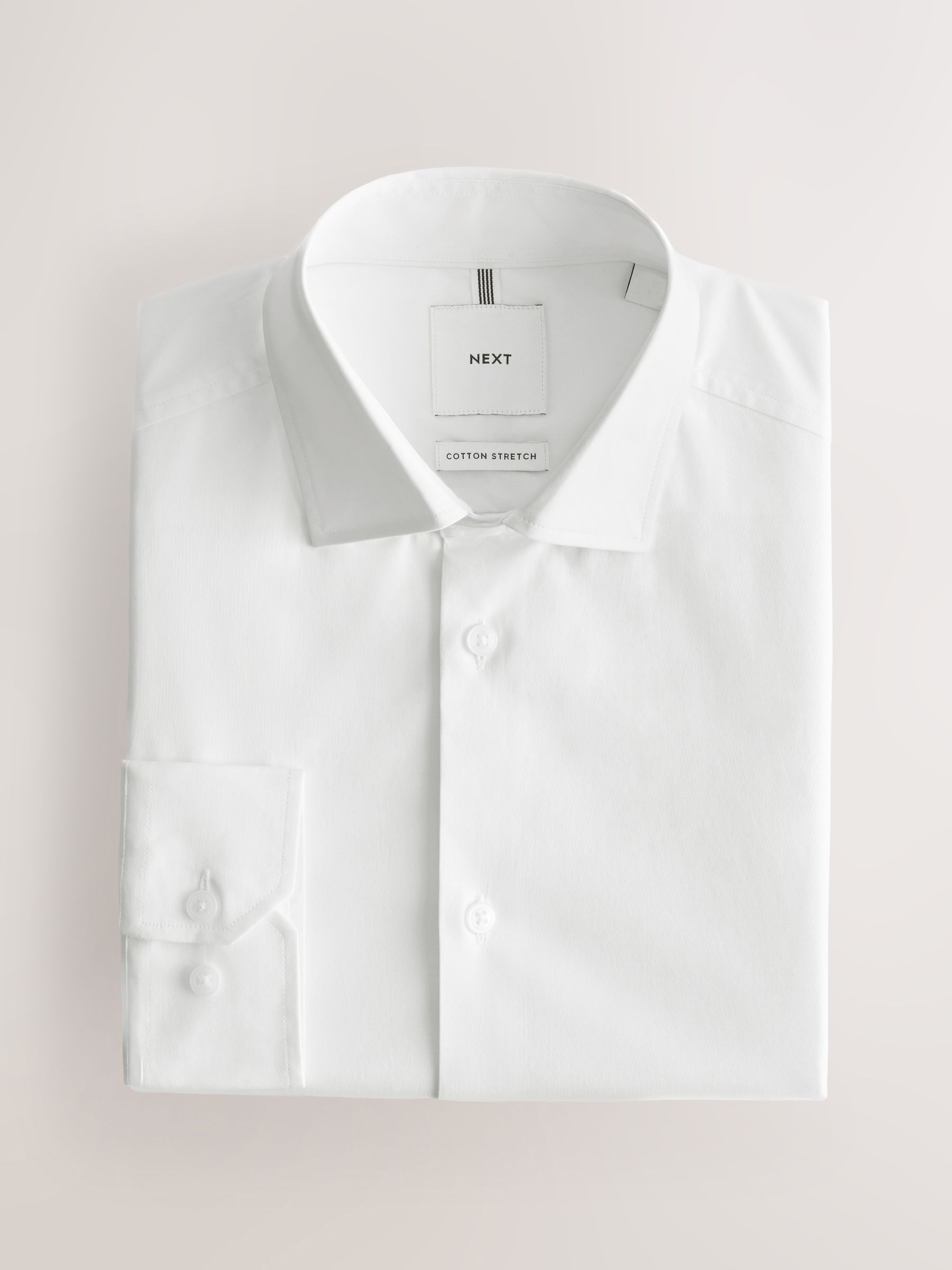 Next Miesten Valkoinen Puuvillainen Stretch-Pitkähihainen Kauluspaita