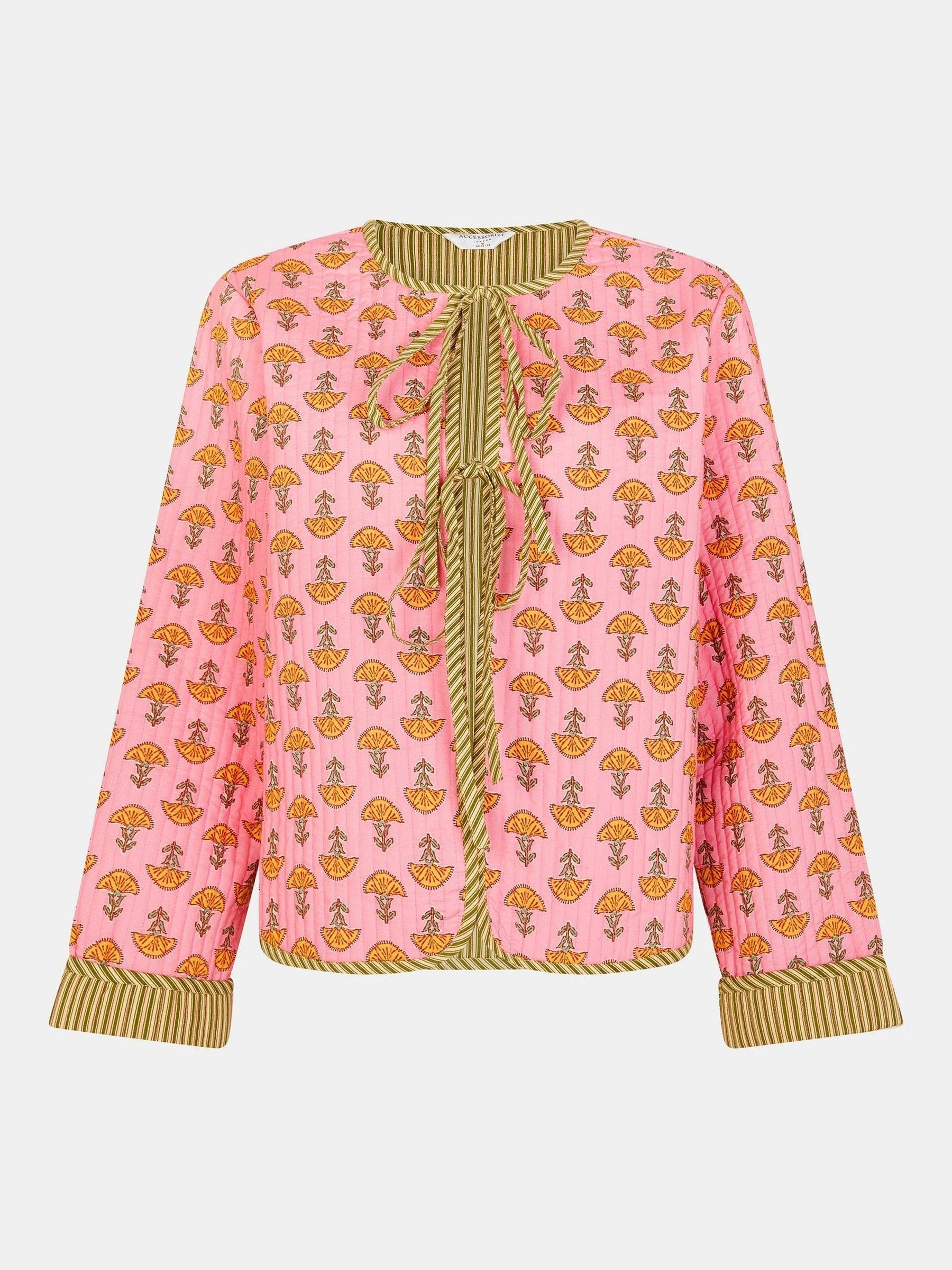 Accessorize Pink Marigold Print Quilted 100% Cotton Jacket