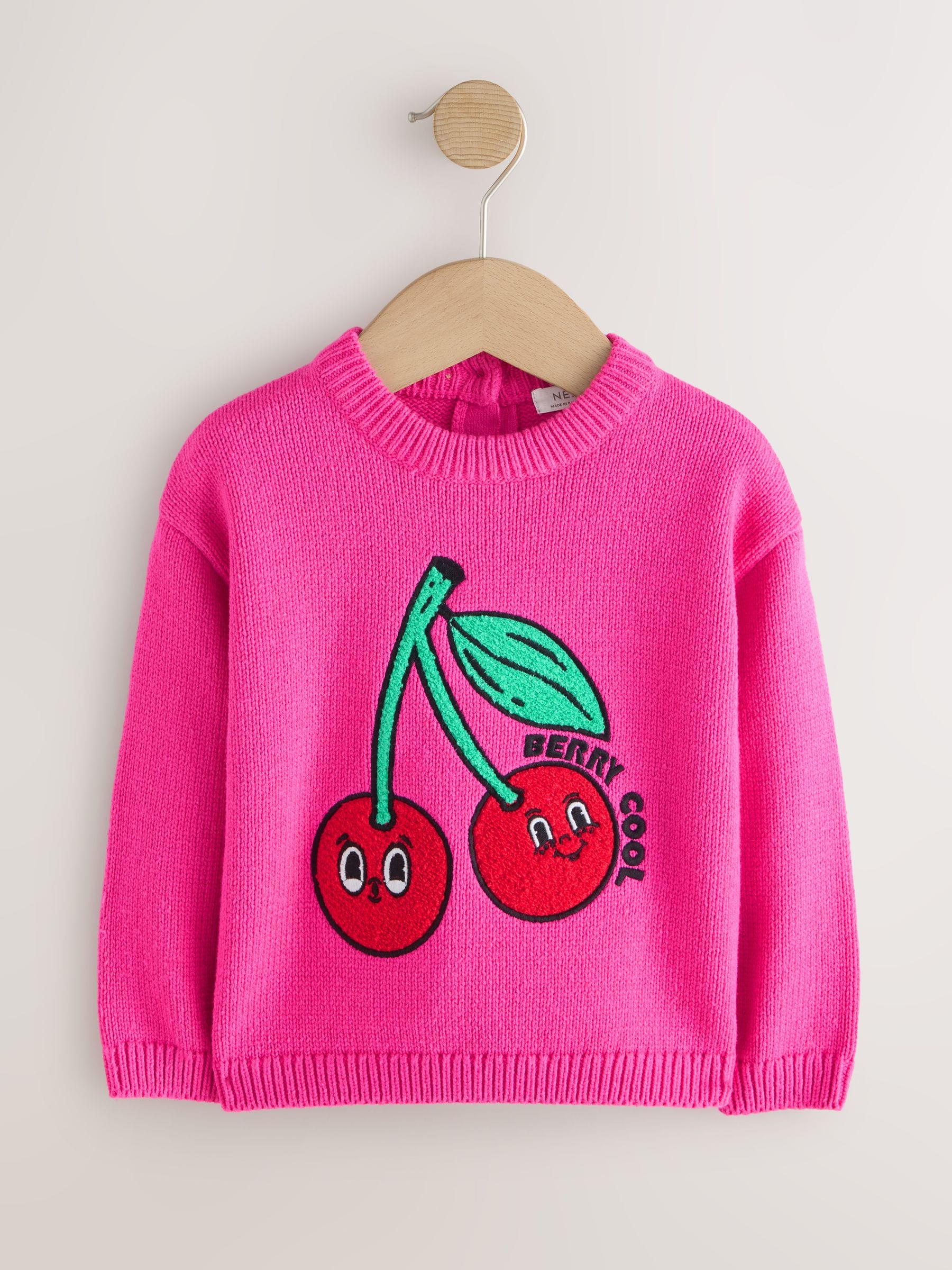 Next Pink Cherry Embroidered Knitted Jumper (3Mths-7Yrs)