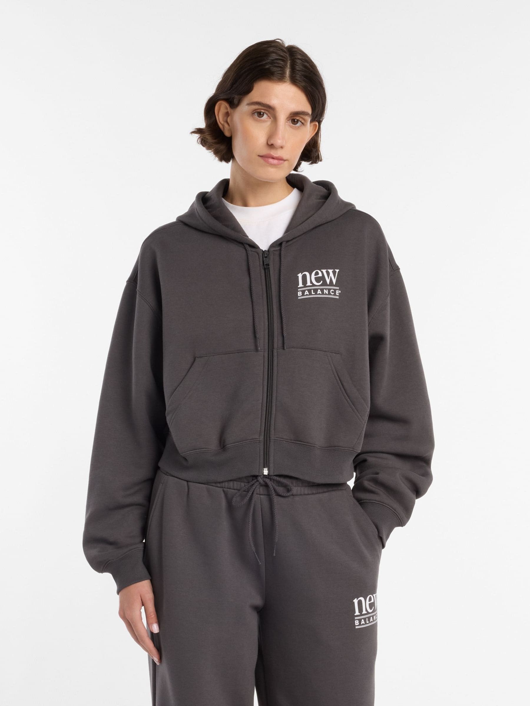 New Balance Black Linear Heritage Zip Through Hoodie