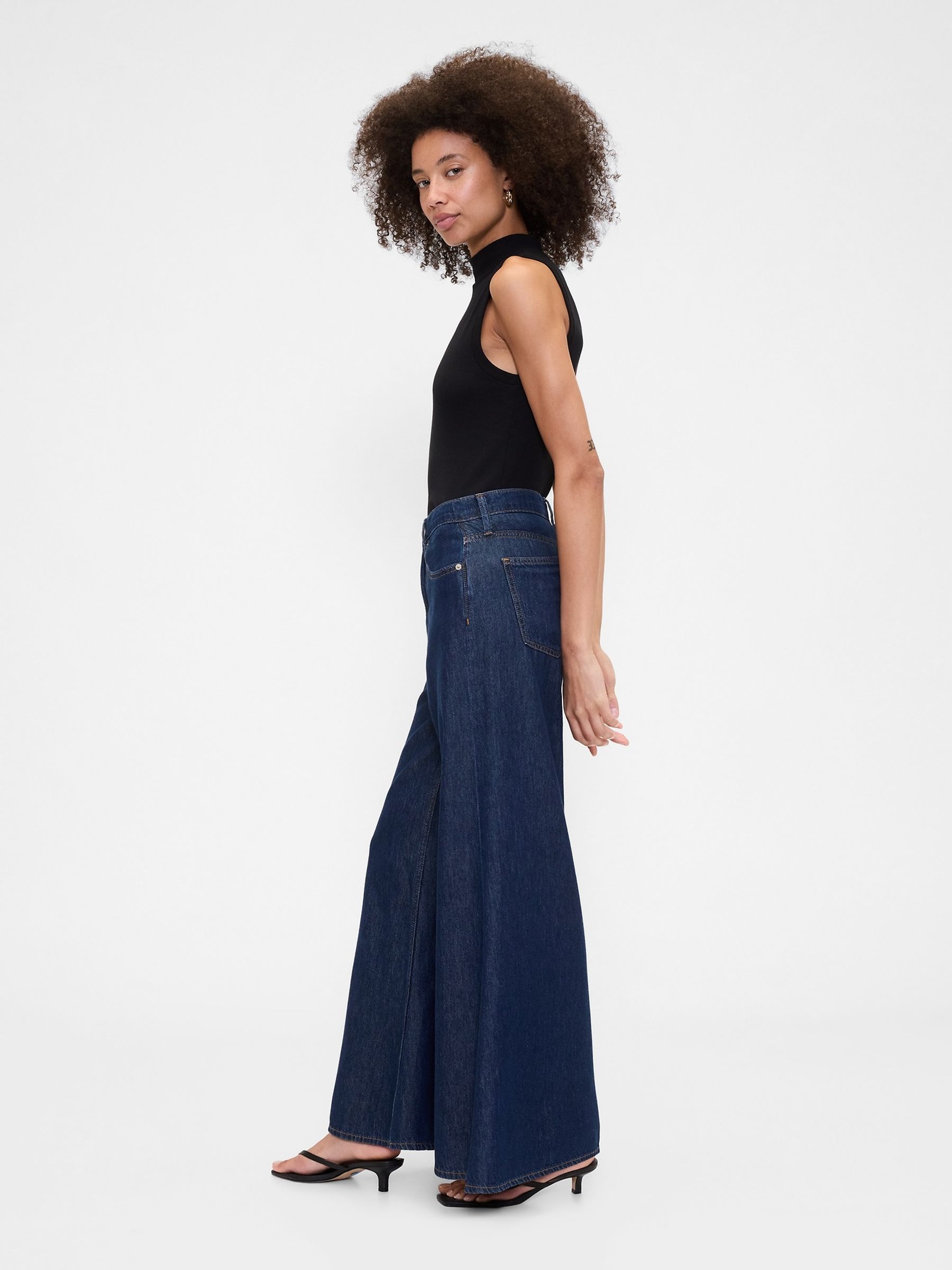 Gap Dark Wash Blue High Waisted Wide Leg Palazzo Jeans