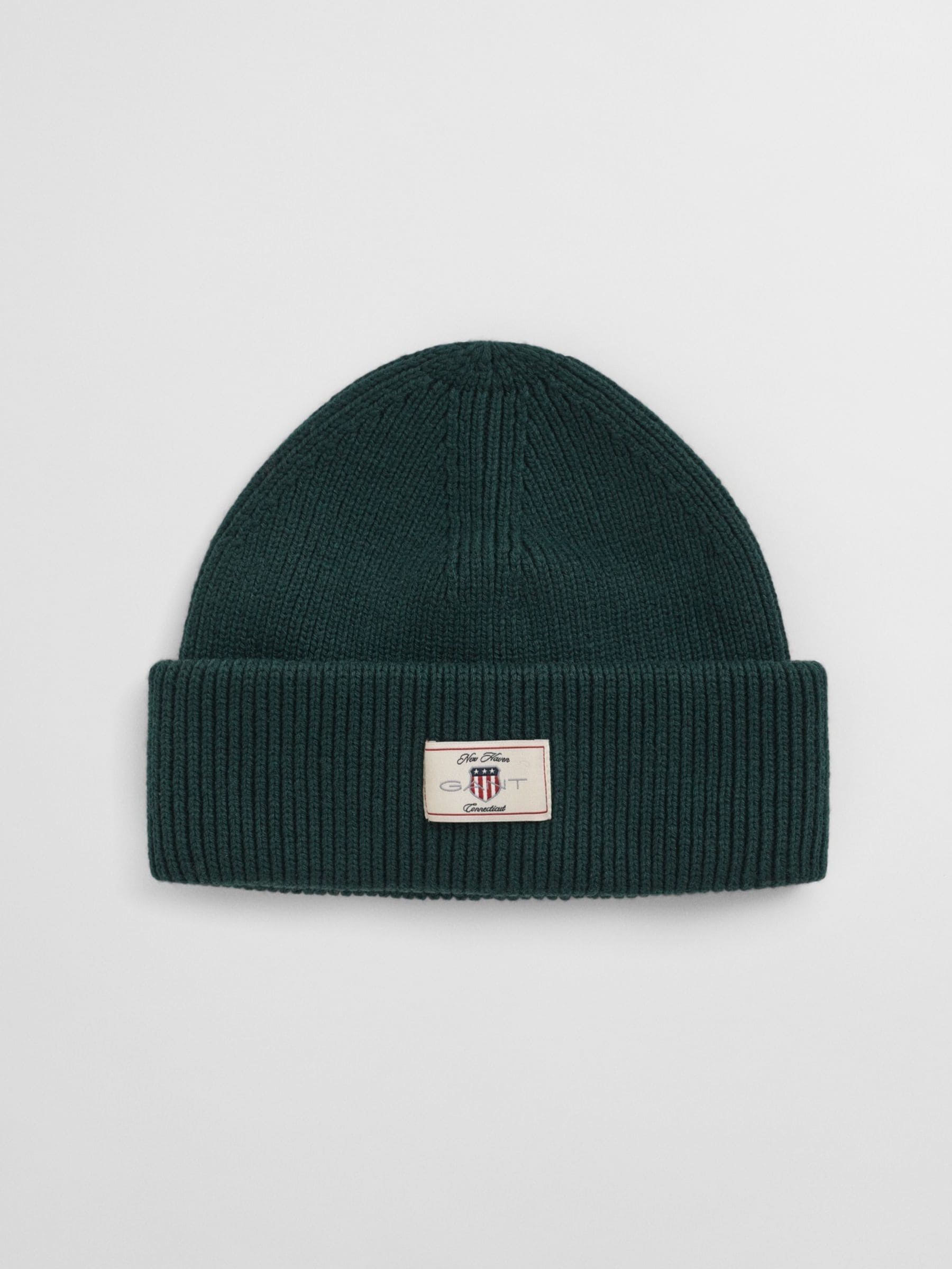 Gant Green Wool Blend Ribbed Beanie Hat
