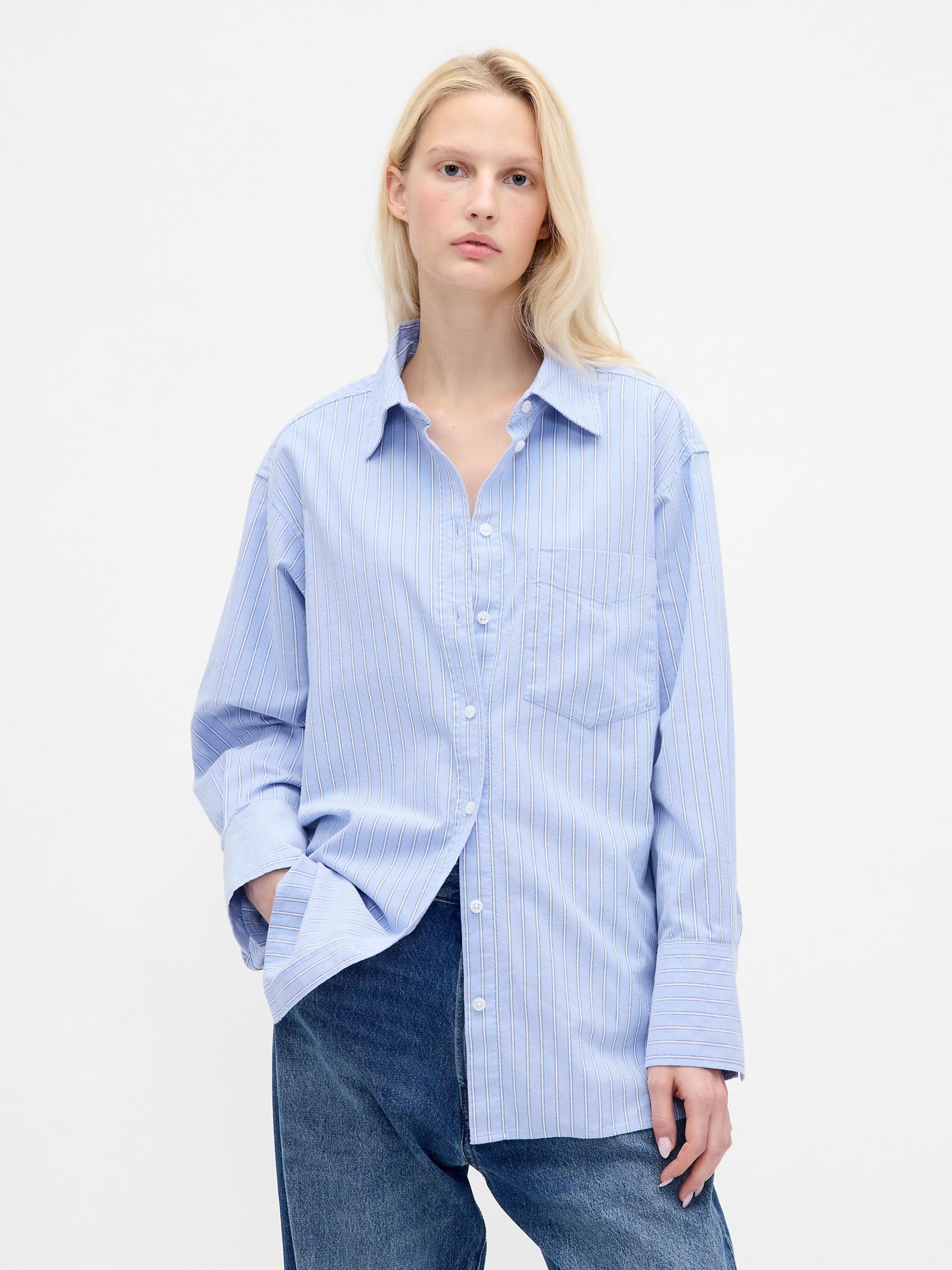 Gap Blue Stripe Cotton Oxford Big Shirt