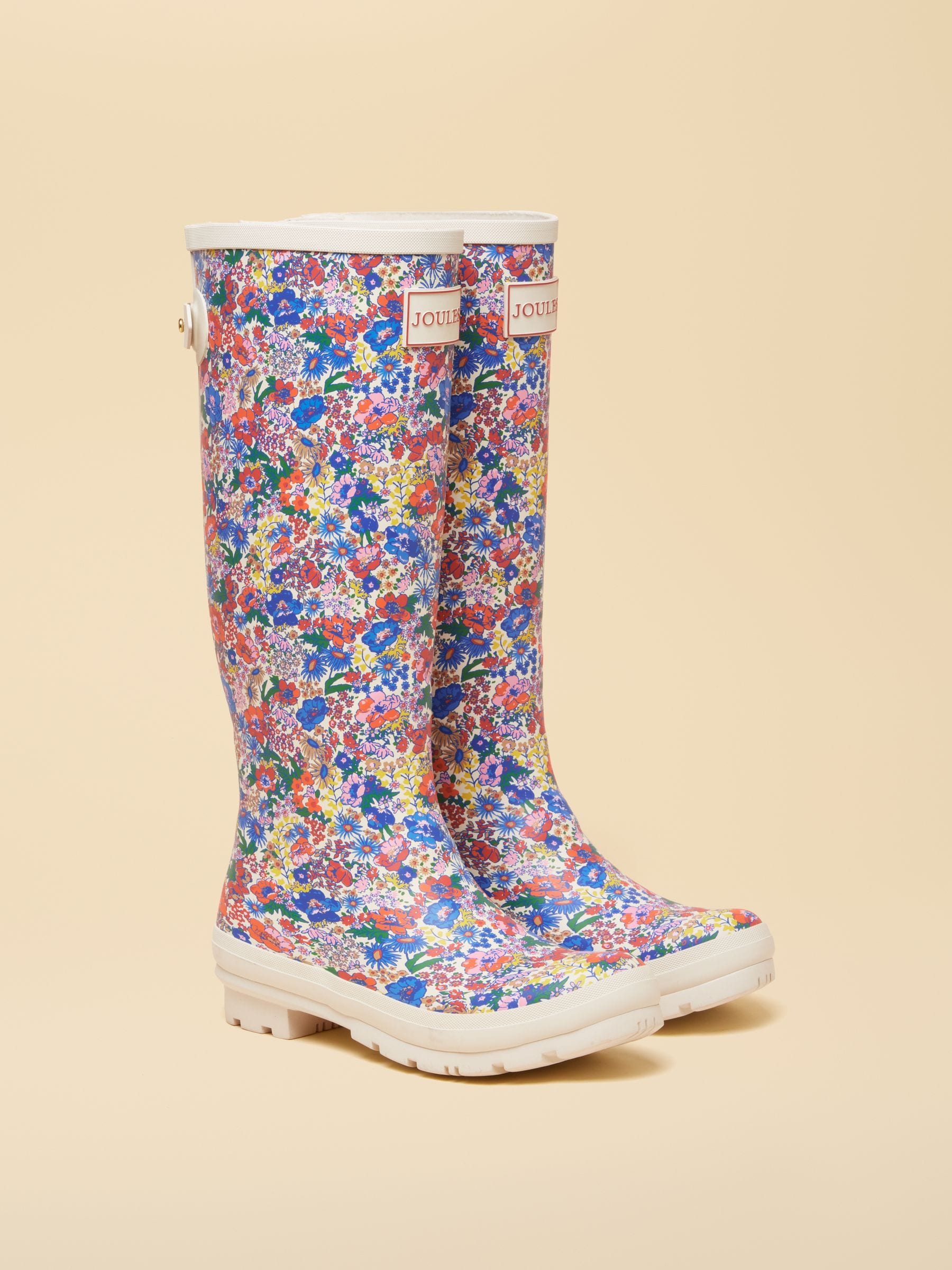 Joules White Ditsy Floral Adjustable Tall Wellies