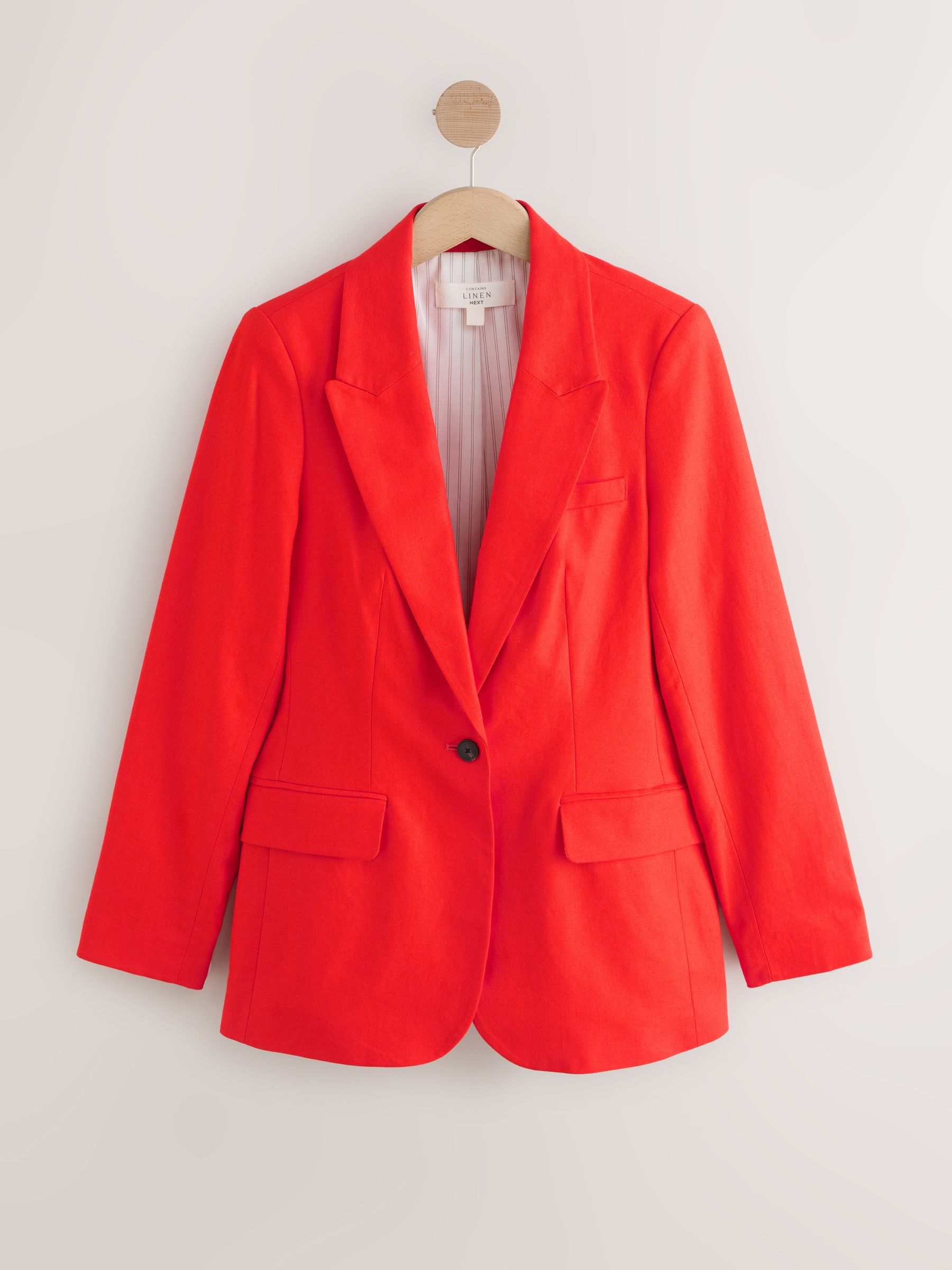 Next Red Linen Rich Single Breasted Blazer