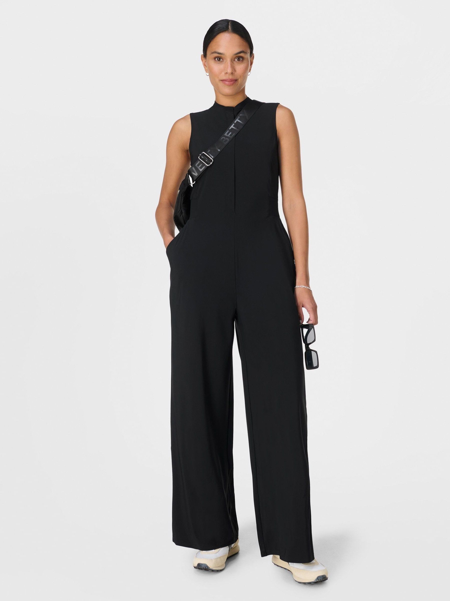 Sweaty Betty Black 32 Inch Inside Seam Explorer Wide Leg 30 Jumpsuit