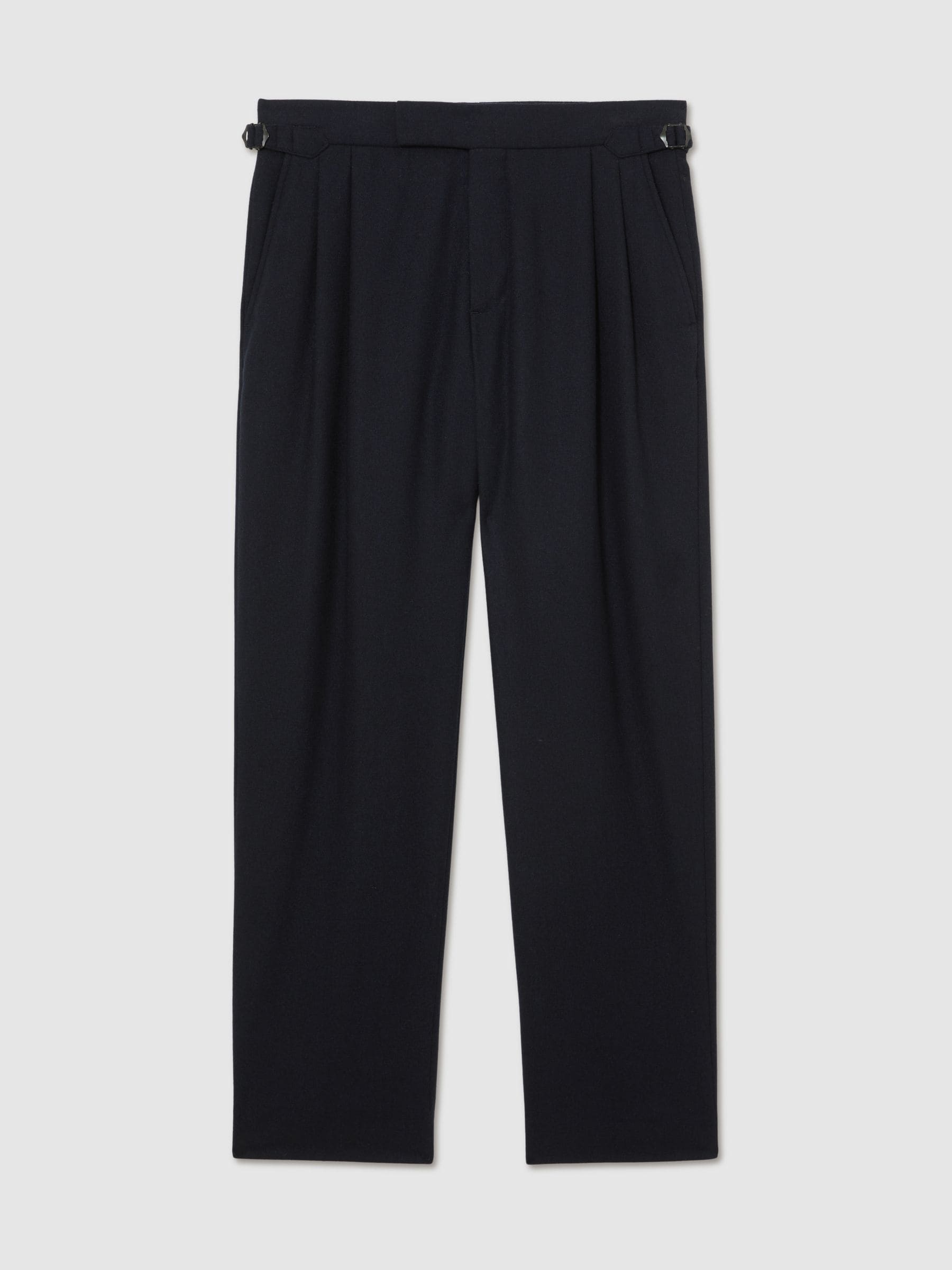 Reiss Navy Naples Wool-Blend Flannel Wide-Leg Trousers