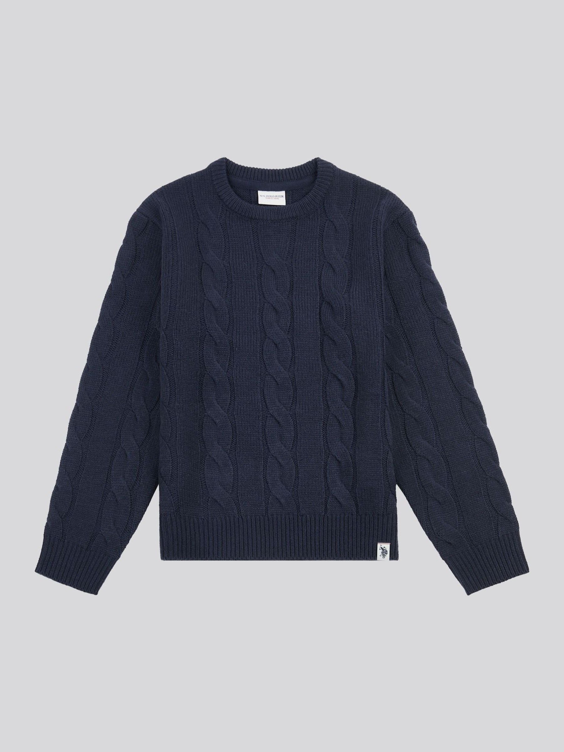 U.S. Polo Assn - Pull col rond garçon - Maille torsadée - Bleu