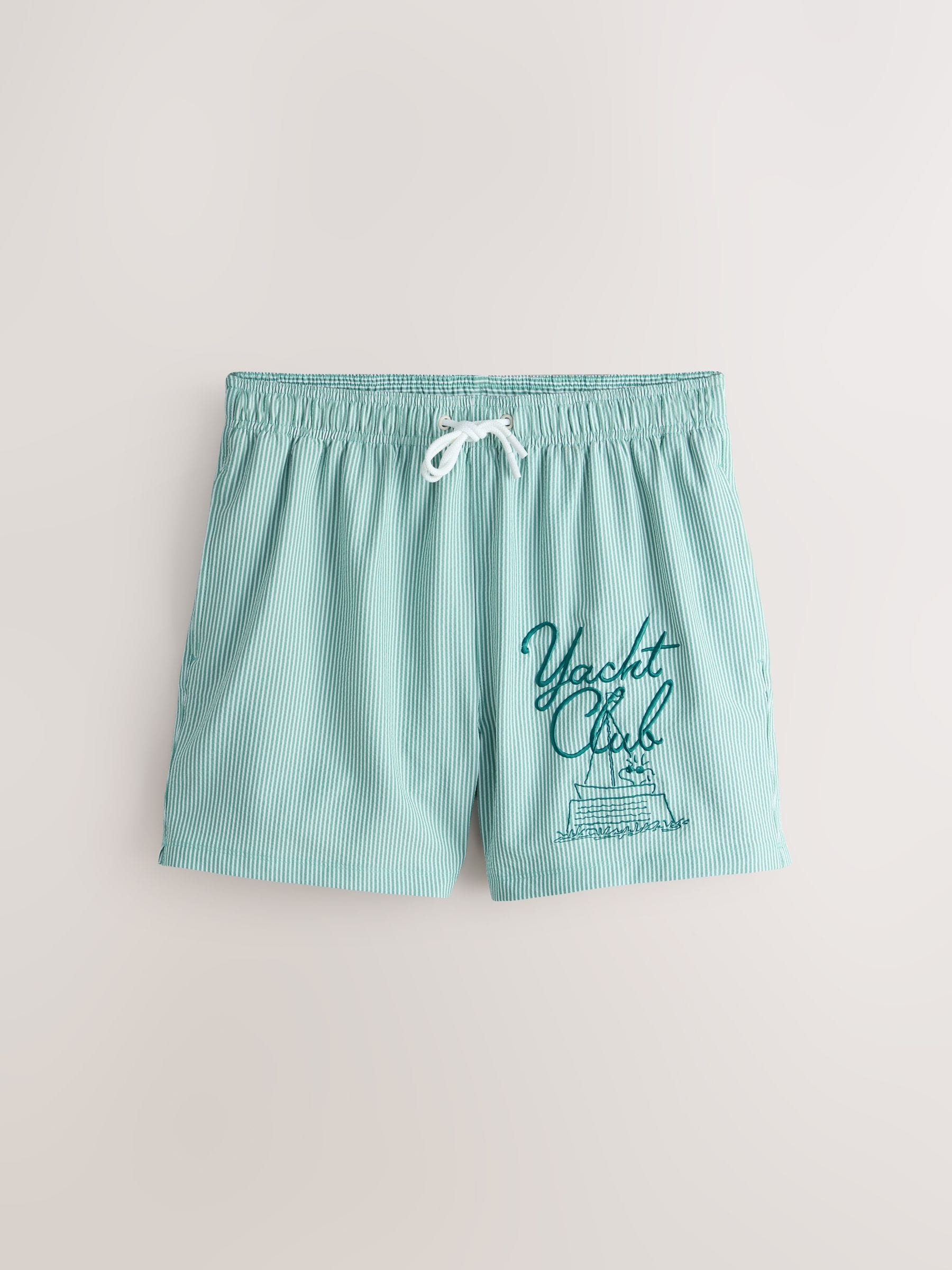 Next Uomo Verde/Bianco Snoopy Seersucker Striped Swim Shorts