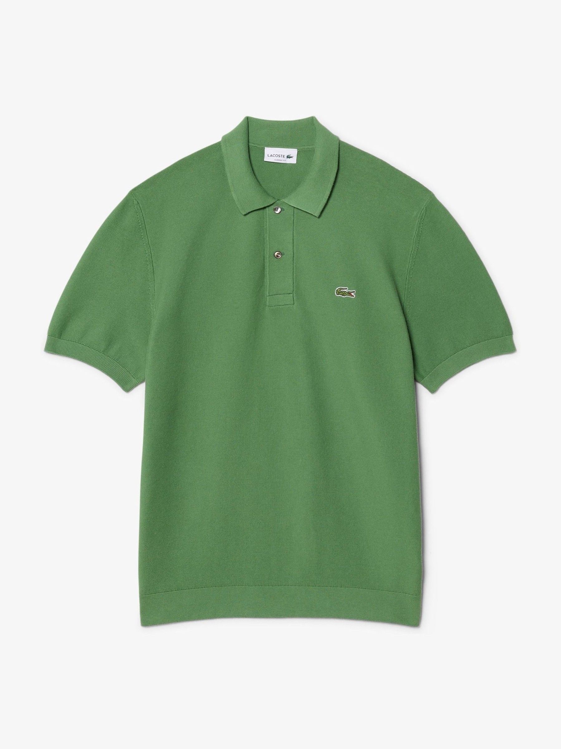 Lacoste Green Fine Knit Moss Stitch Cotton Polo Collar Sweater