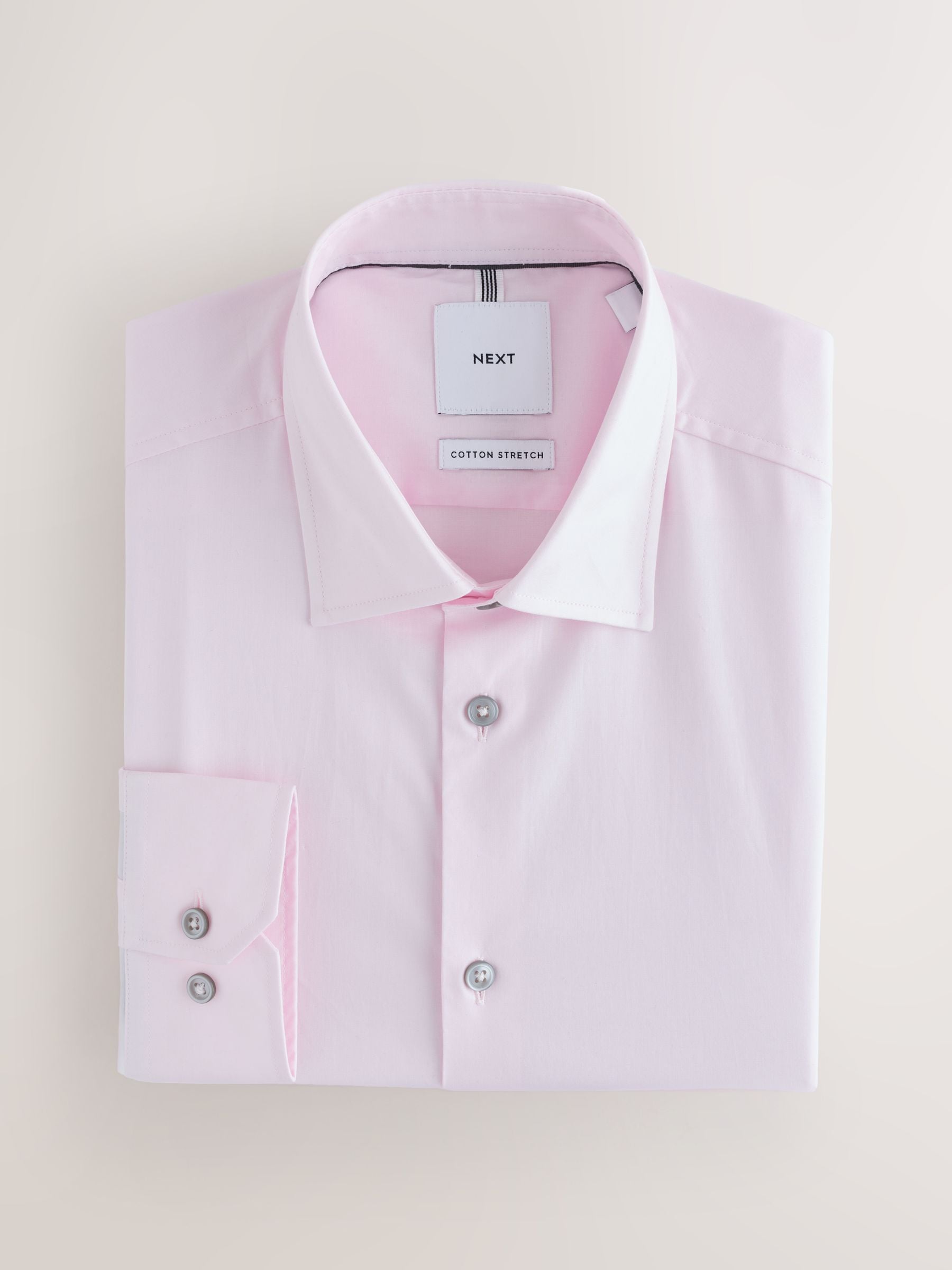 Next Miesten Light Pink Slim Fit Cotton Stretch Long Sleeve Formal Shirt