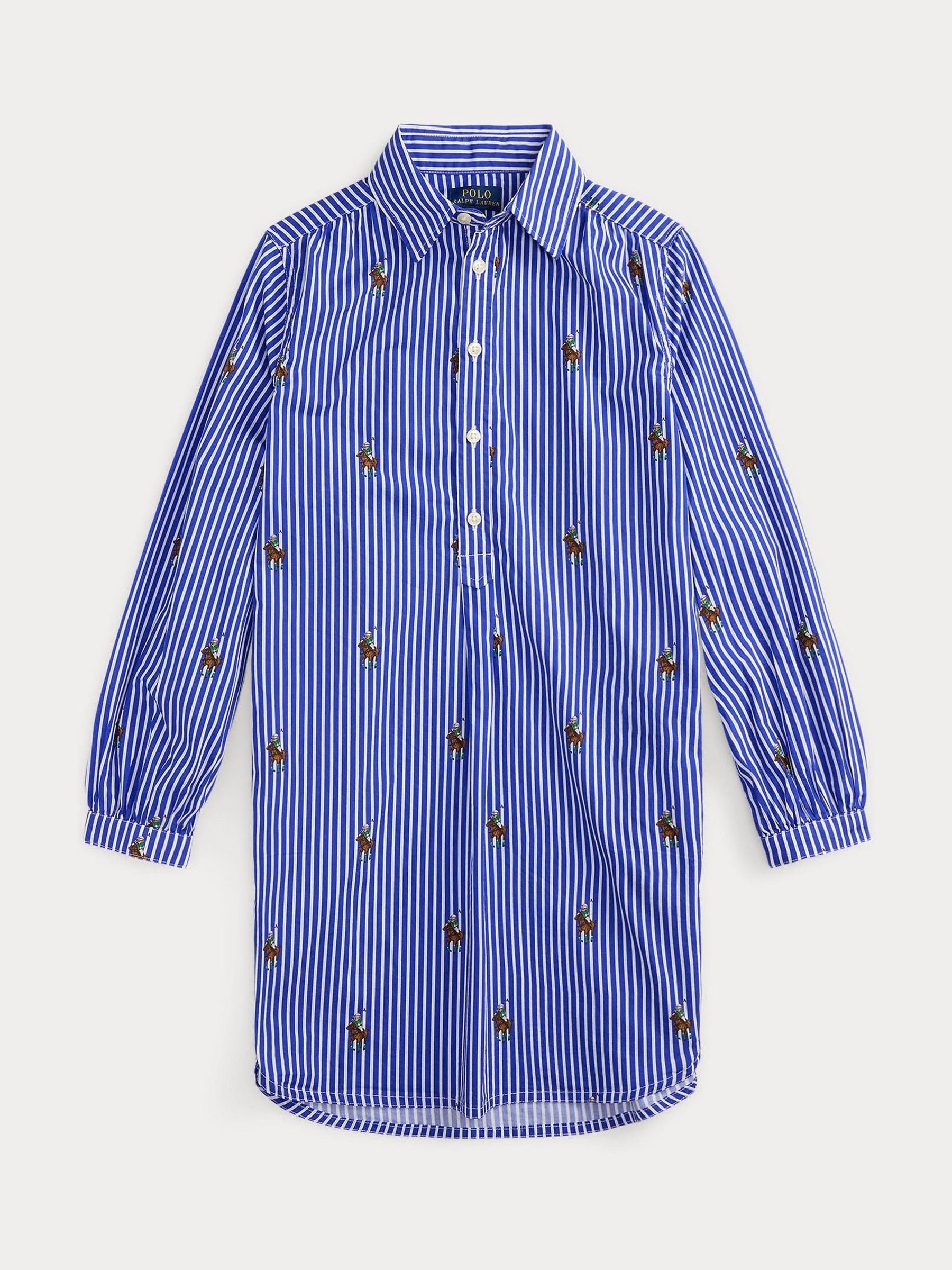 Polo Ralph Lauren Flickor Blå Stripe All Over Pony Player Shirt Dress