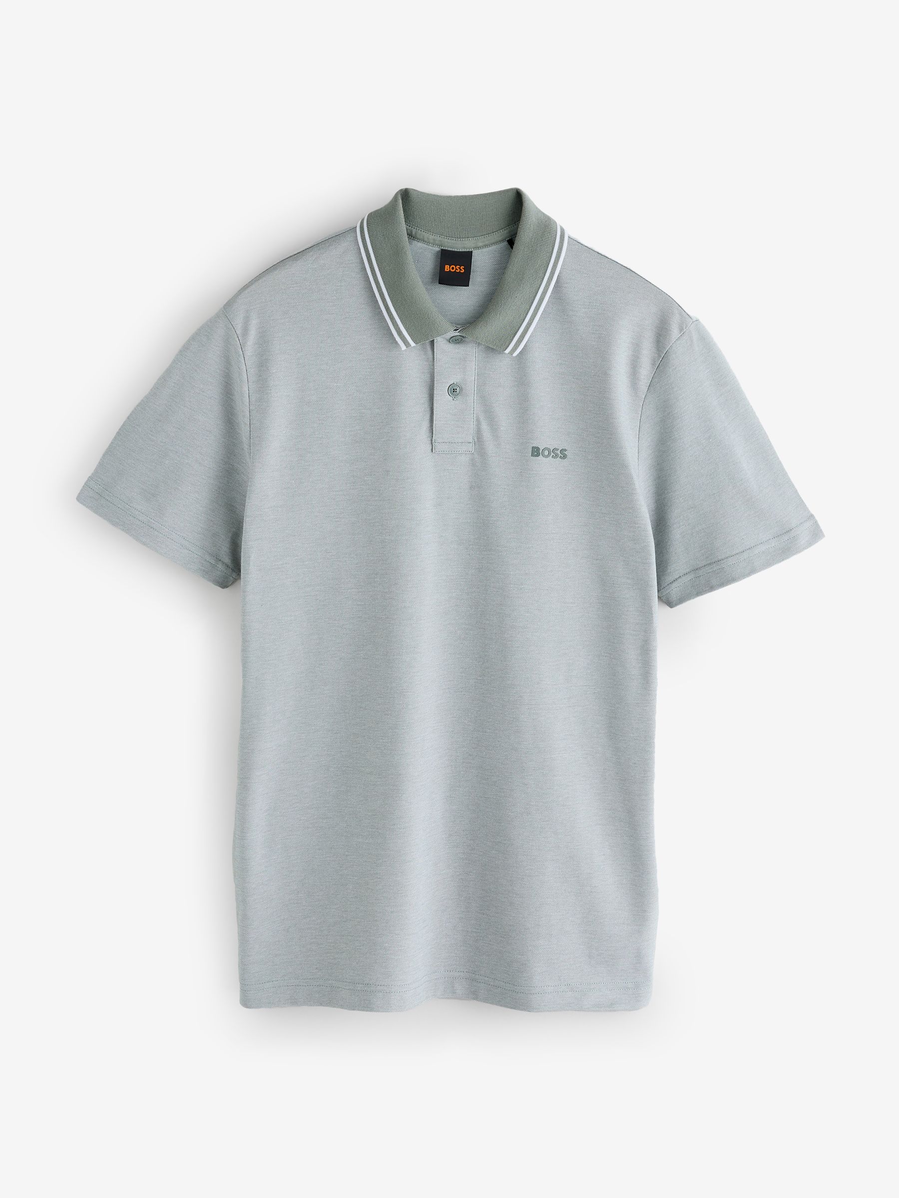 Next - Boss Męski Szary Tipped Collar Regular-Fit Logo Polo Shirt