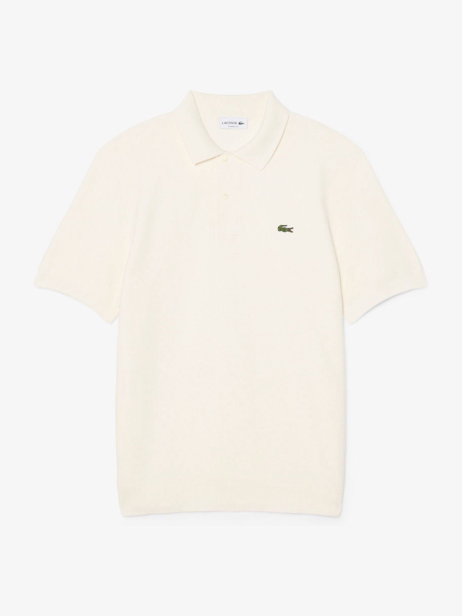 Lacoste White Fine Knit Moss Stitch Cotton Polo Collar Jumper