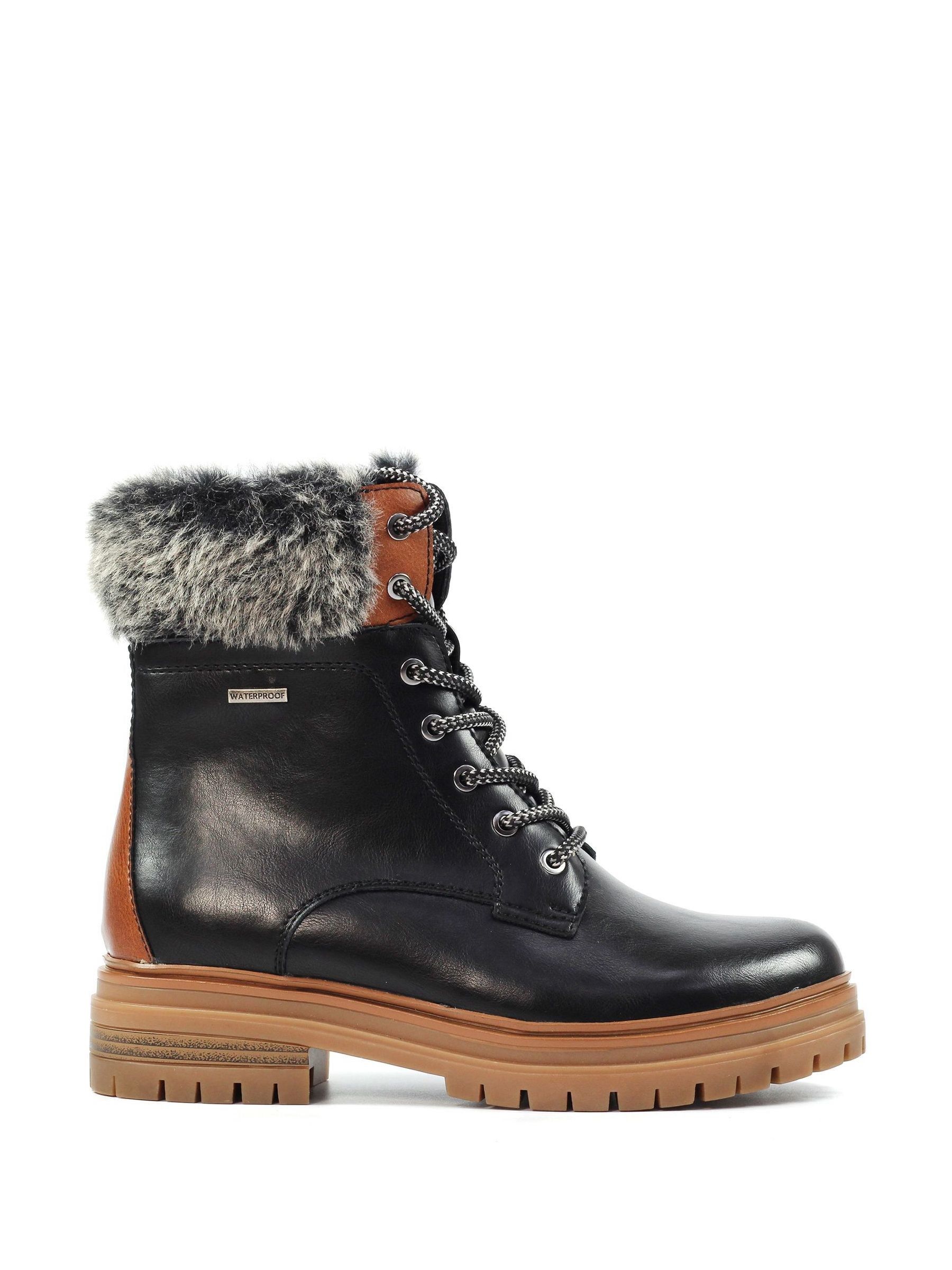 Next - Lunar Black Bernice Faux Fur Trim Waterproof Boots