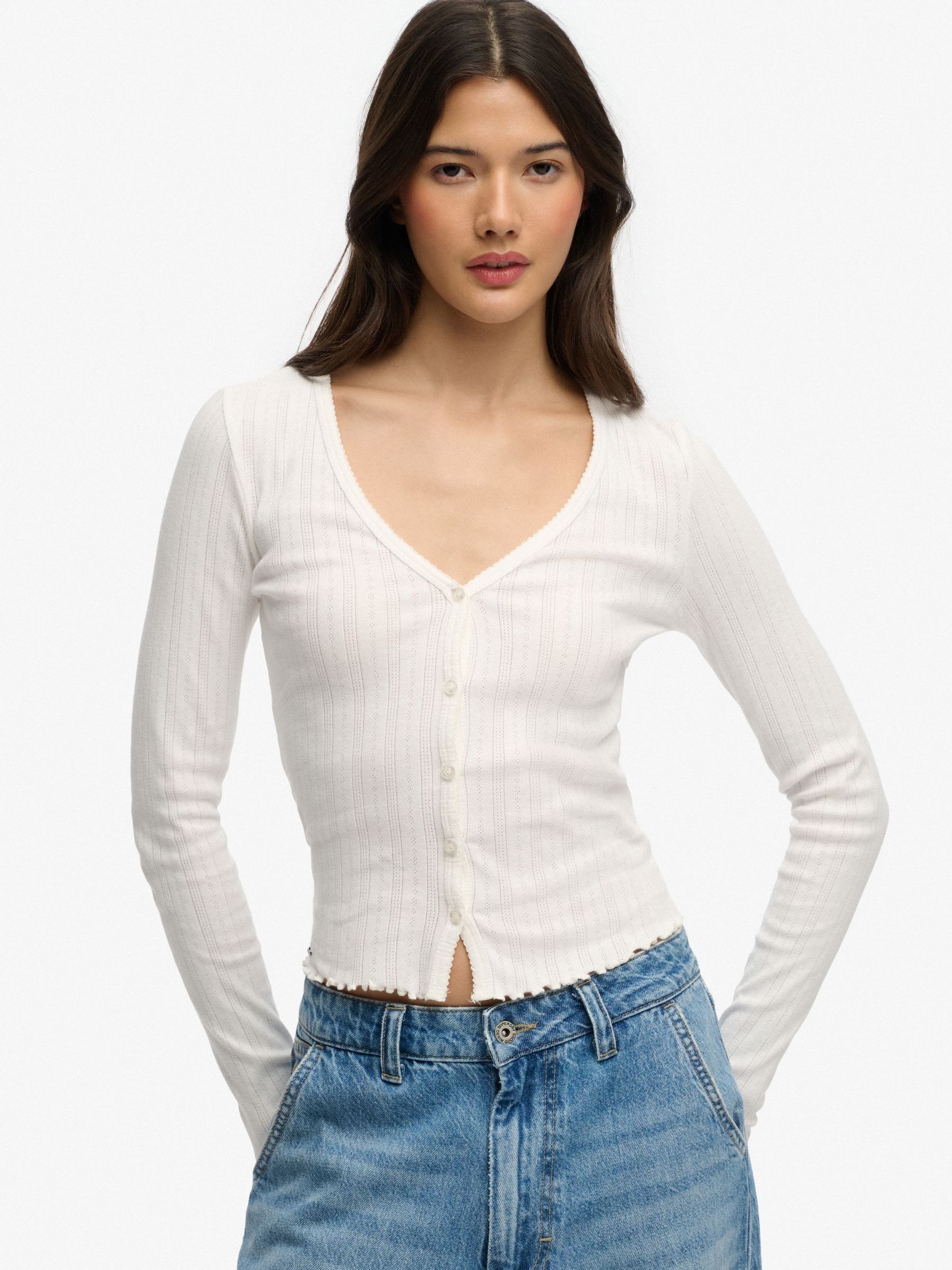 Superdry - Cardigan - Pointelle - Cotton - Rouge