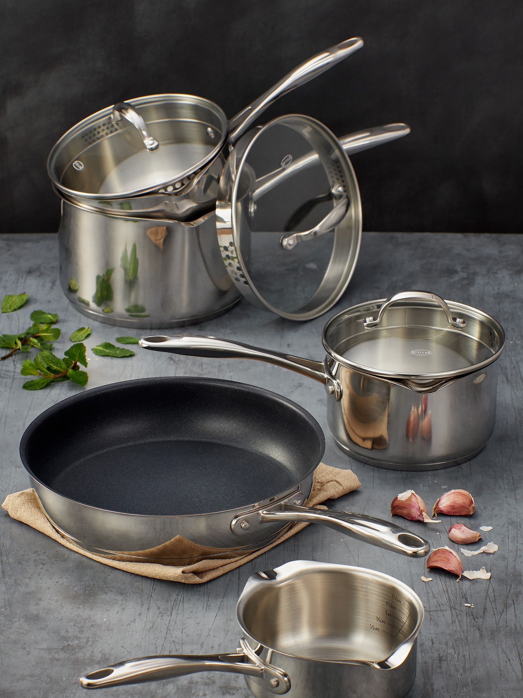 Stellar 5 Piece Silver Profile Draining Cookware Set