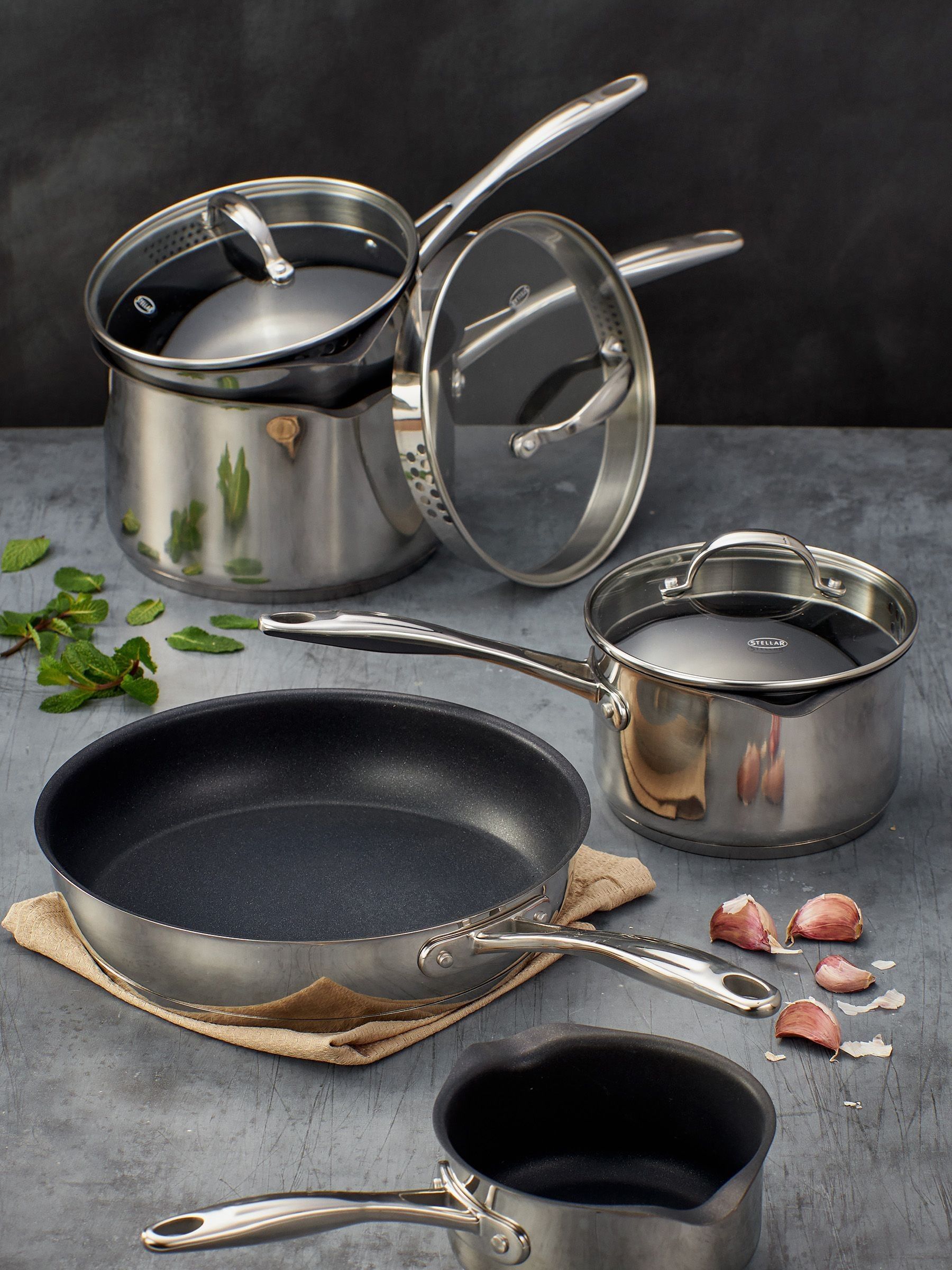 Stellar Silver Profile 5 Piece Draining Cookware Set Non-Stick