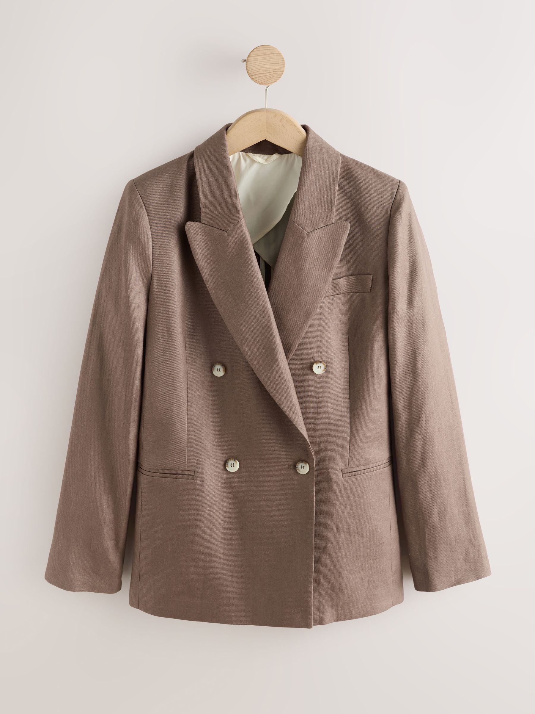 Next Brown N. Premium Linen Double Breasted Blazer