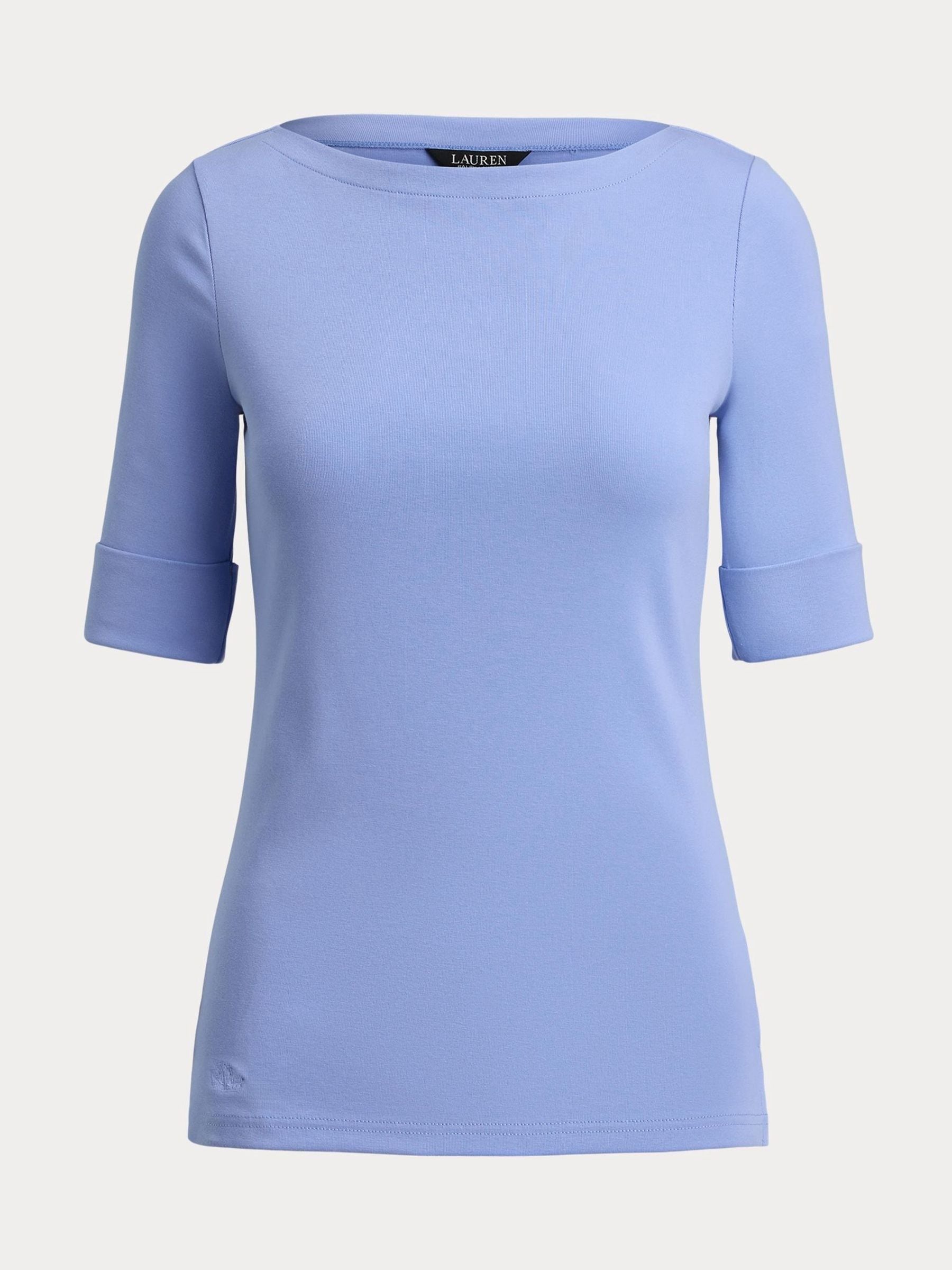 Lauren Ralph Lauren Blue Judy Stretch Cotton Boat Neck T-Shirt