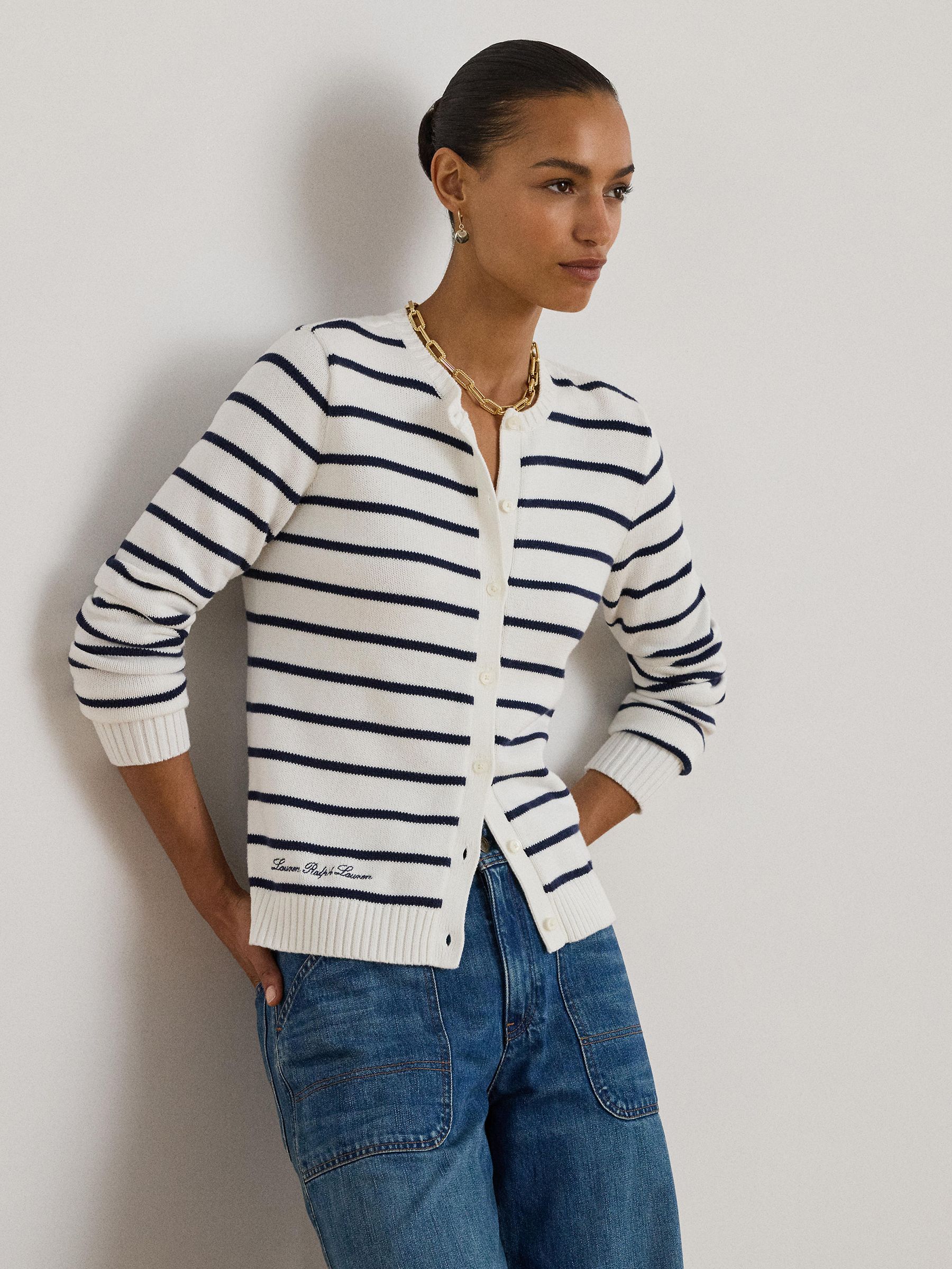 Lauren Ralph Lauren Ralhan - Cardigan A Righe In Maglia A Trecce Con Logo E Stemma