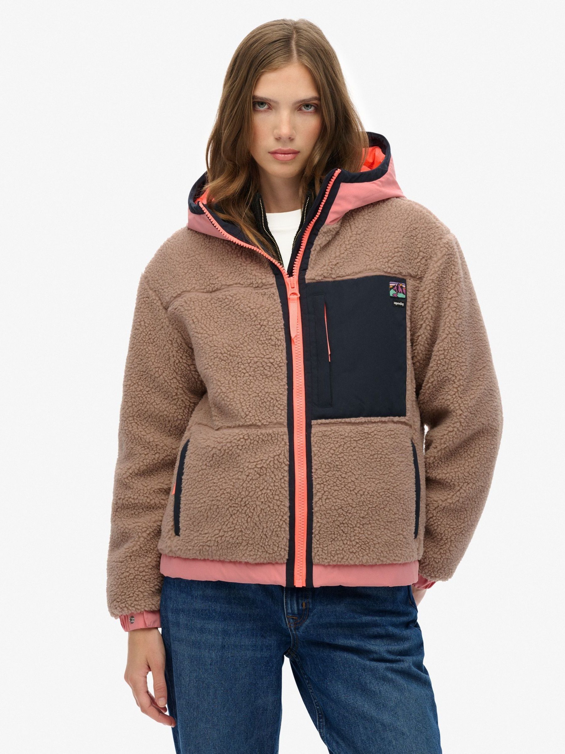Superdry Mujer Nude Sherpa Jaquard Hybrid Fleece - Imagen 1