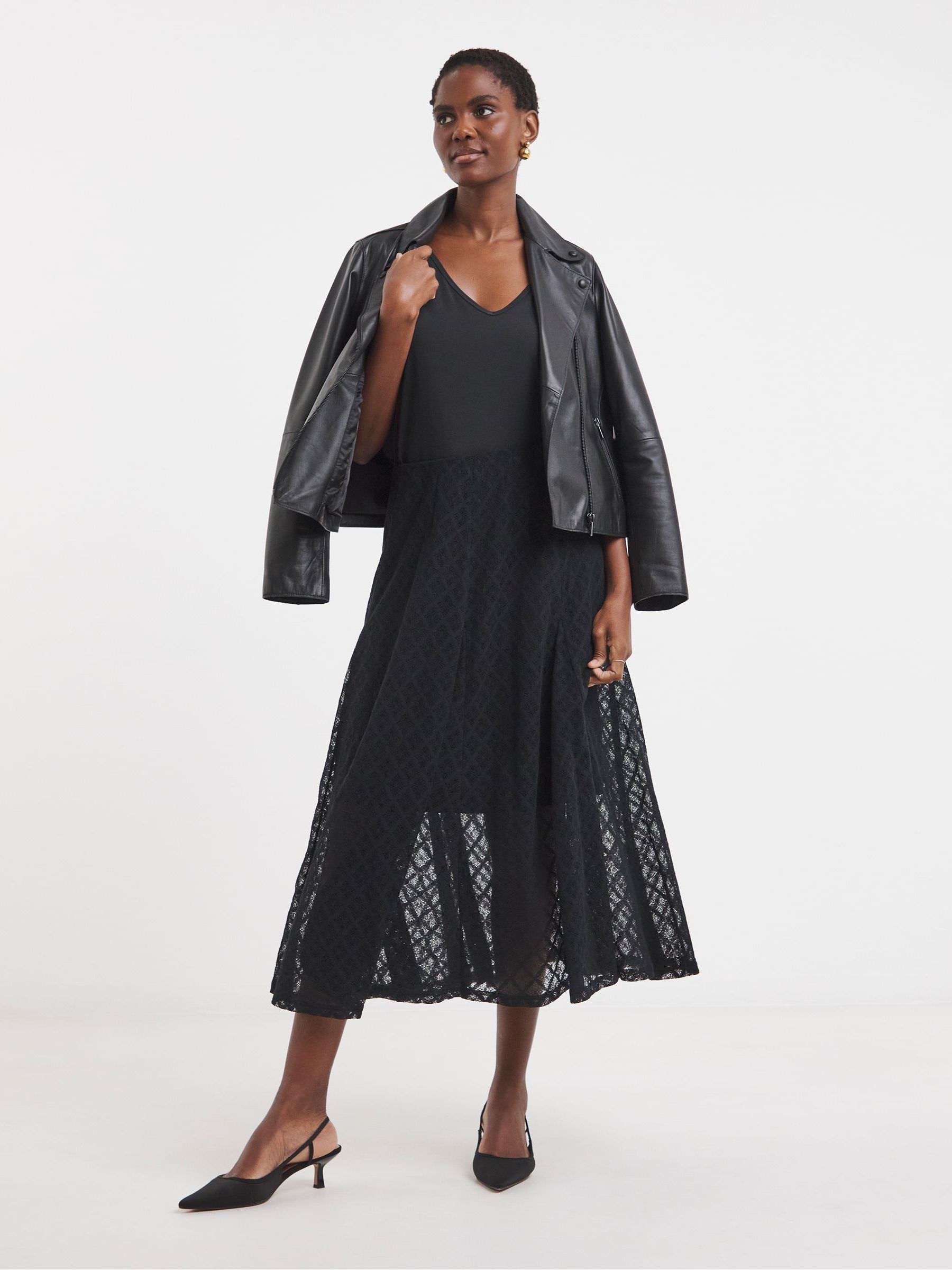 Jd Williams Kvinno Svart Lace Godet Maxi Skirt