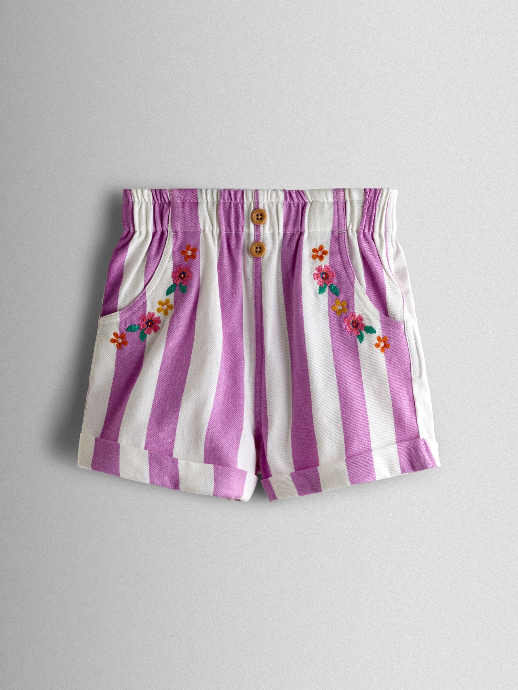 Jojo Maman Bébé Damen Flieder-Violett Gestreift Embroidered Twill Paperbag Shorts