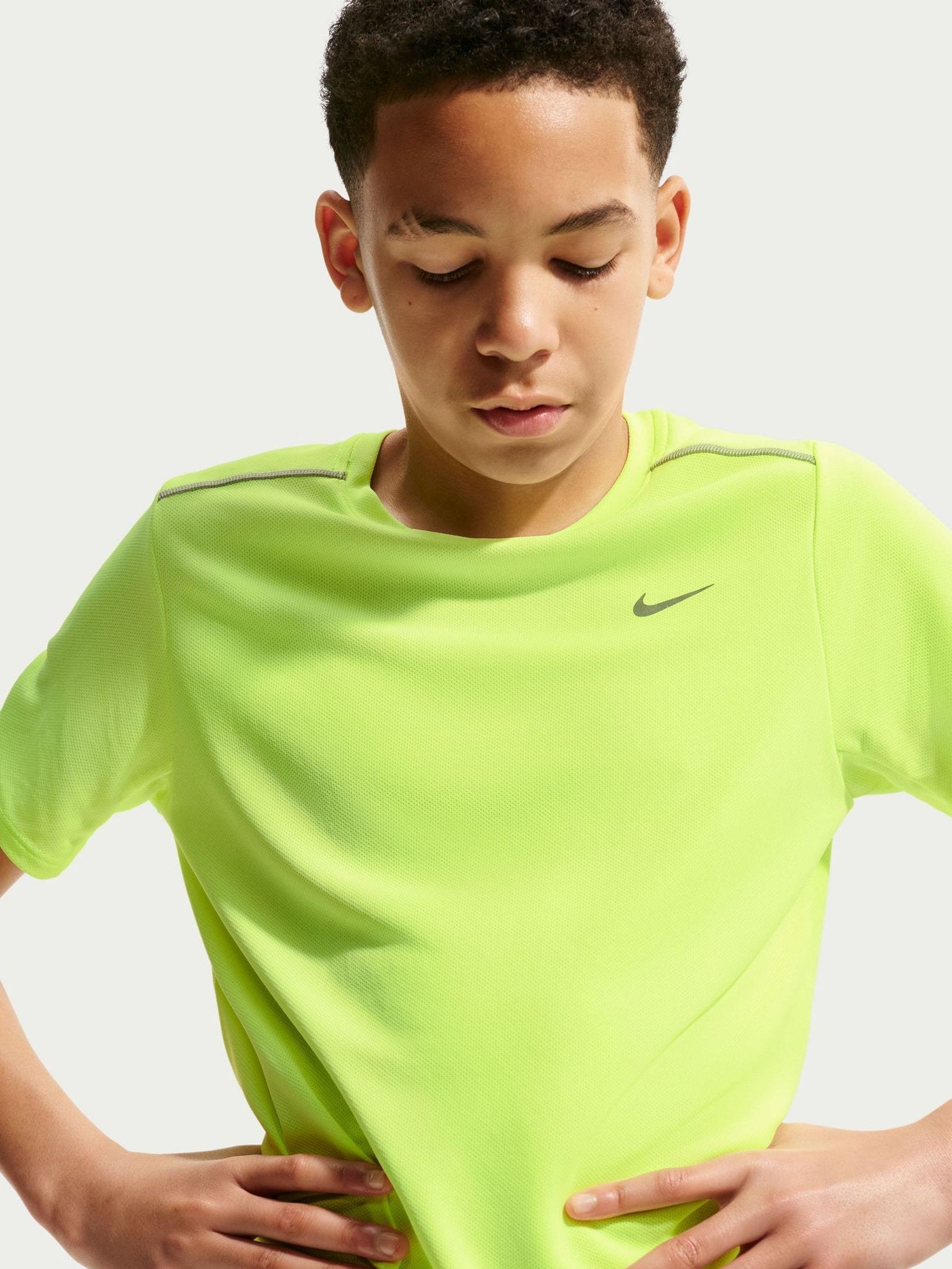 Nike Volt Ice Yellow Miler Dri-Fit Short Sleeve T-Shirt